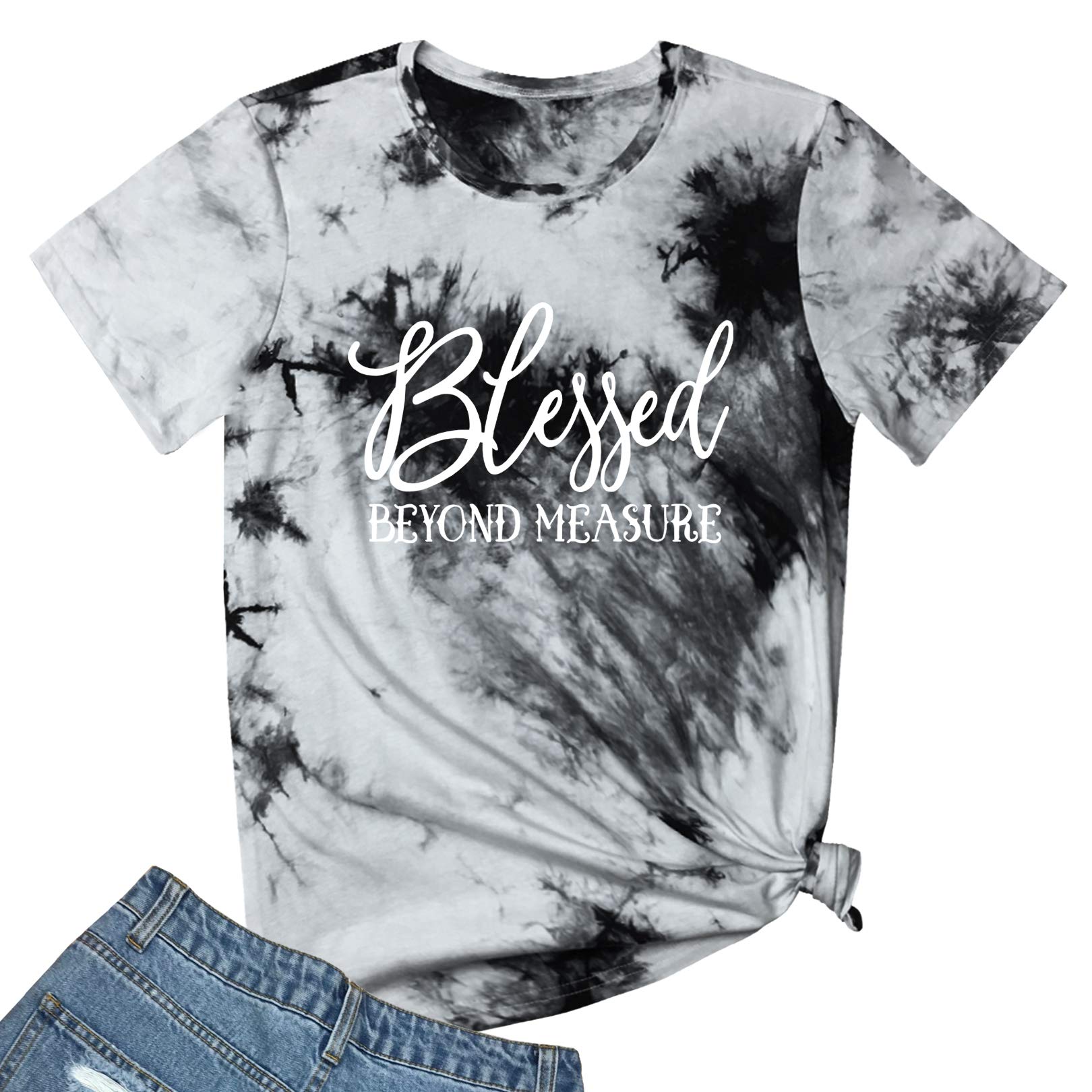 LOOKFACE Women Blessed Beyond Measure Graphic Funny Cute T Shirts (Gift Ideas)