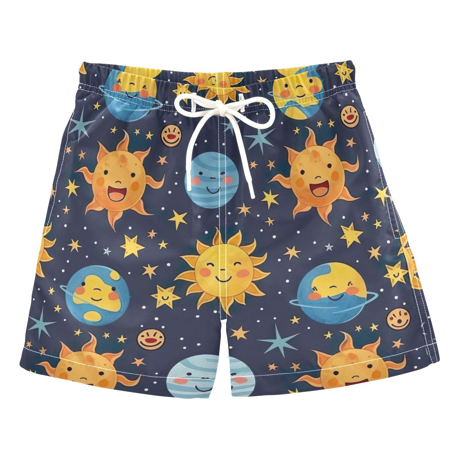 YANENDIE Boy Swim Trunks Funny Sun and Planets Summer Beach Quick Dry Swimsuit Bathing Suit, 2-8T