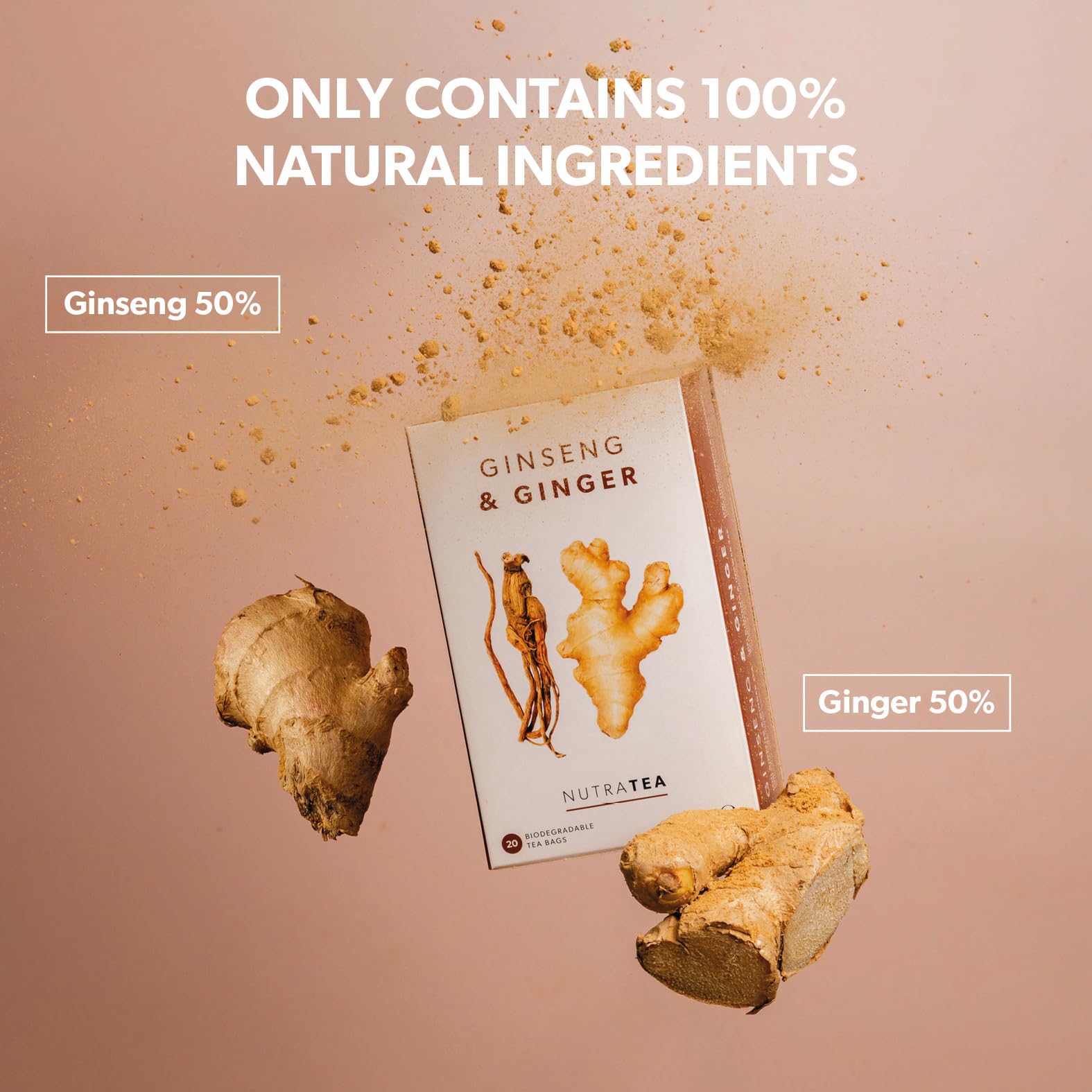 Nutra Tea Té de jengibre y ginseng, 120 bolsas envueltas individualmente, infusión de hierbas (paquete de 6)