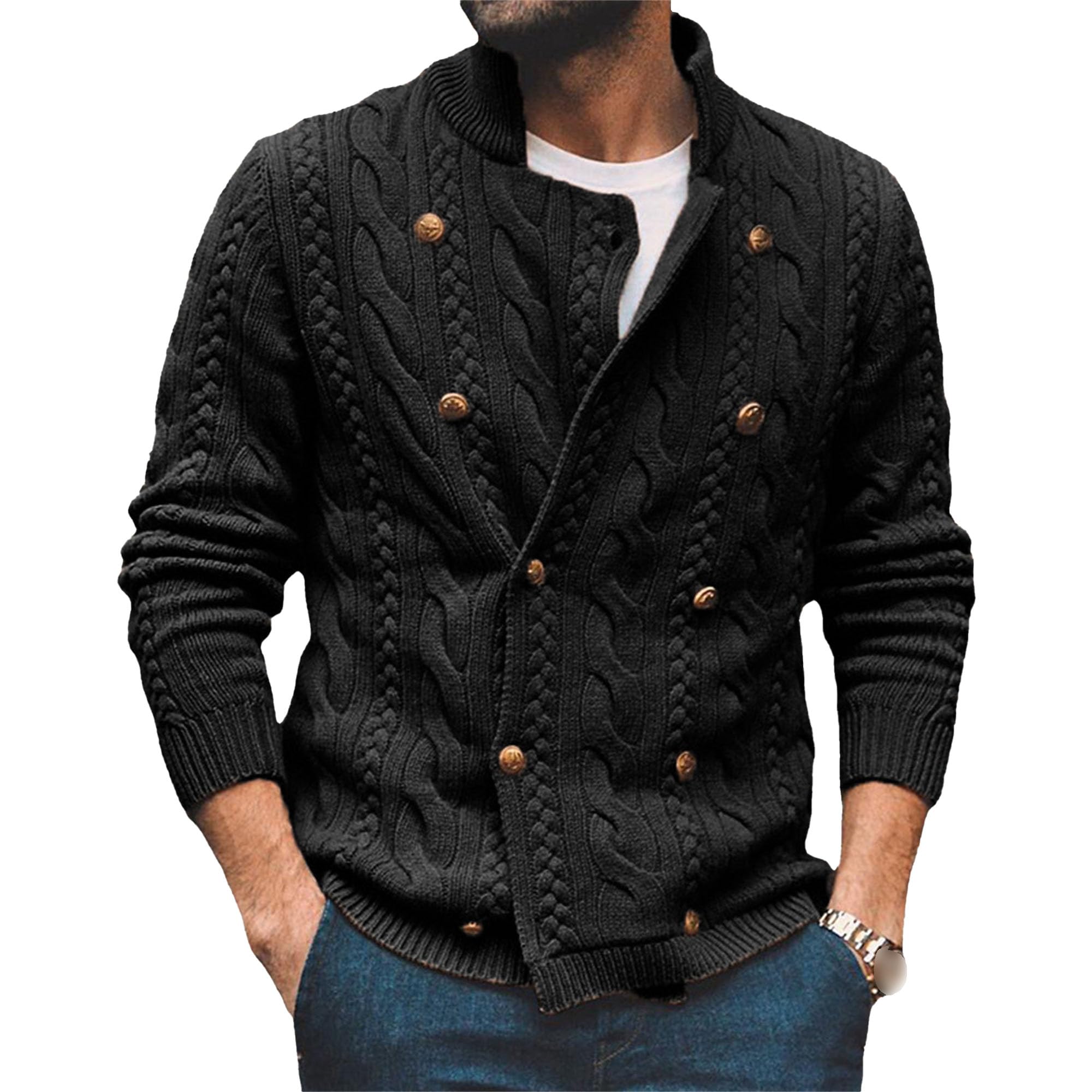 Men's Double Breasted Cardigan Men Solid Casual Warm Sweaters Male