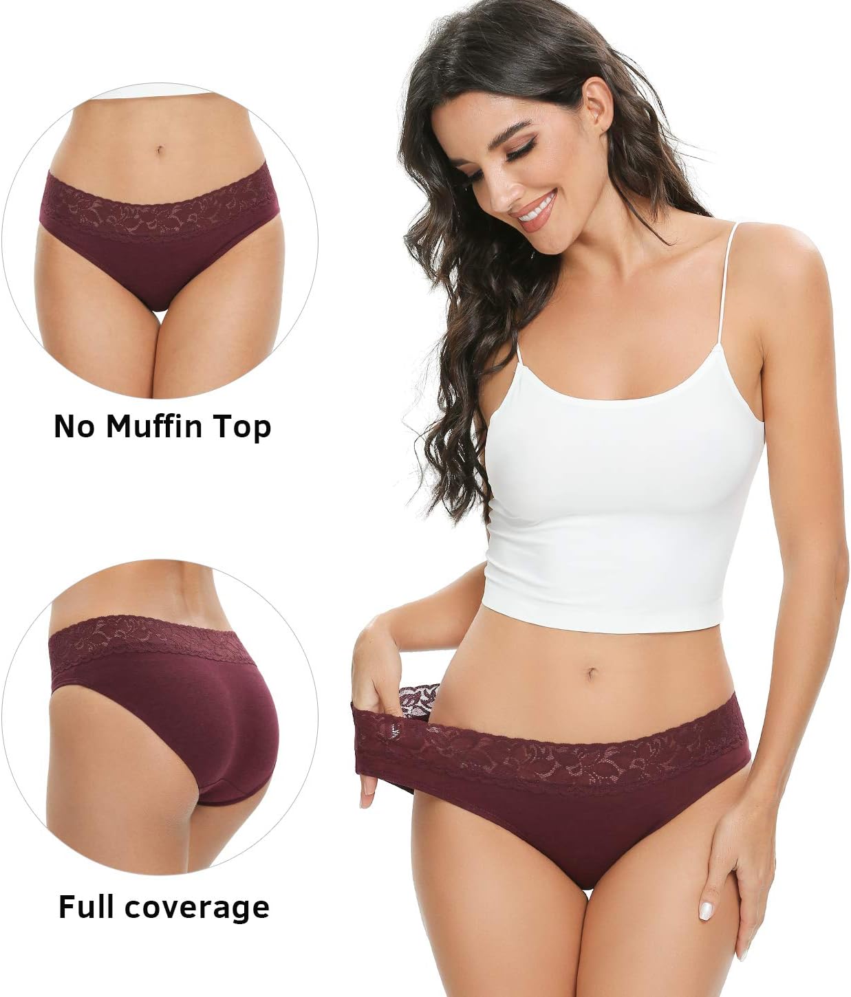 Women’s Underwear Cotton Panties for Women, Soft Ladies Lace Trim Underwear High Waisted Briefs 6 pack - Image 3