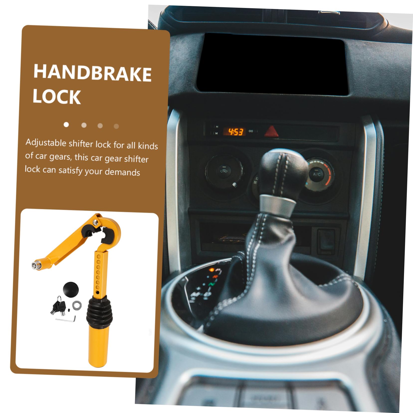 TOPBATHY Dispositif Antivol pour Voiture en Acier Or, Verrou de Levier de Vitesse Facile à Installer Structure Simple, Protection du Frein à Main pour Sécurité Renforcée