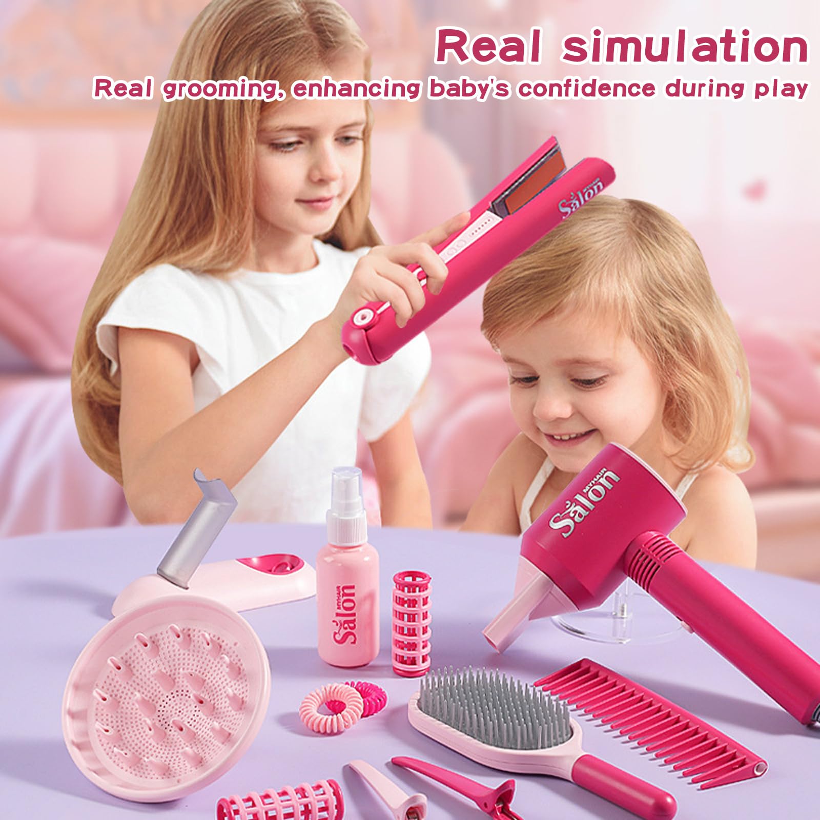 Juego de Peluquería para Niños,22 Piezas Estilismo y Peluquería Conjunto Juego Belleza,Moda Salón Kit Peluqueria,Juego de simulación de peluquería,Juego de rol para Niños y Niñas 3+ Años.
