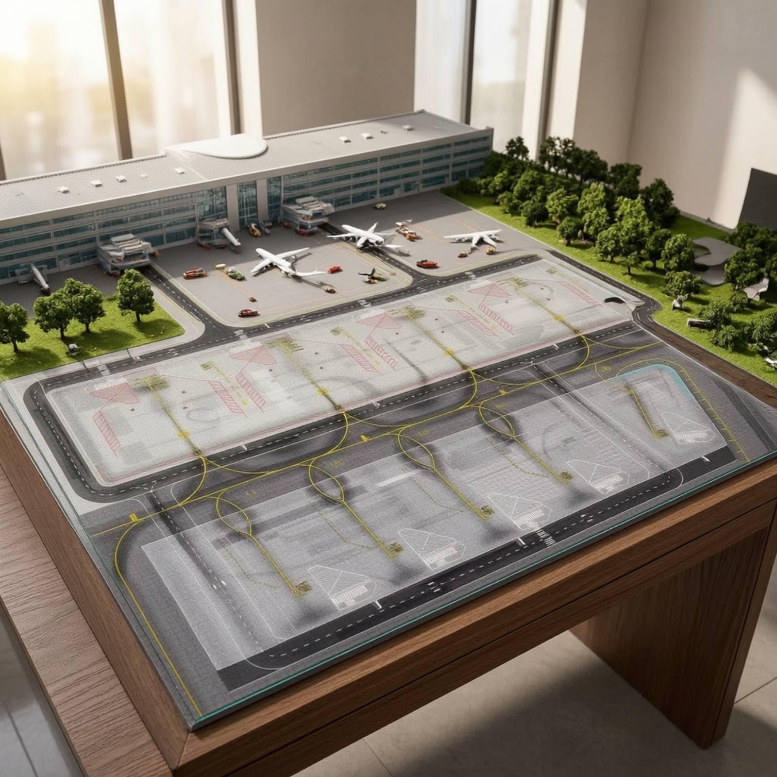 Base per Aerei Modello Pista Aeroporto Stampata Diorama Foglio Tappetino Carta Opaca Spessa con Vie di Rullaggio Definiti Adatto per Esposizione