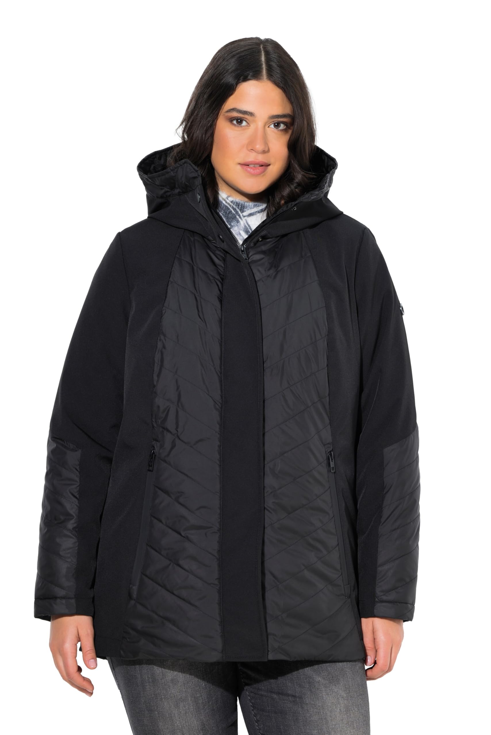 Ulla Popken Damen große Größen Übergrößen Plus Size HYPRAR Softshell-Steppjacke, wasserabweisend, A-Linie, Kapuze 833050