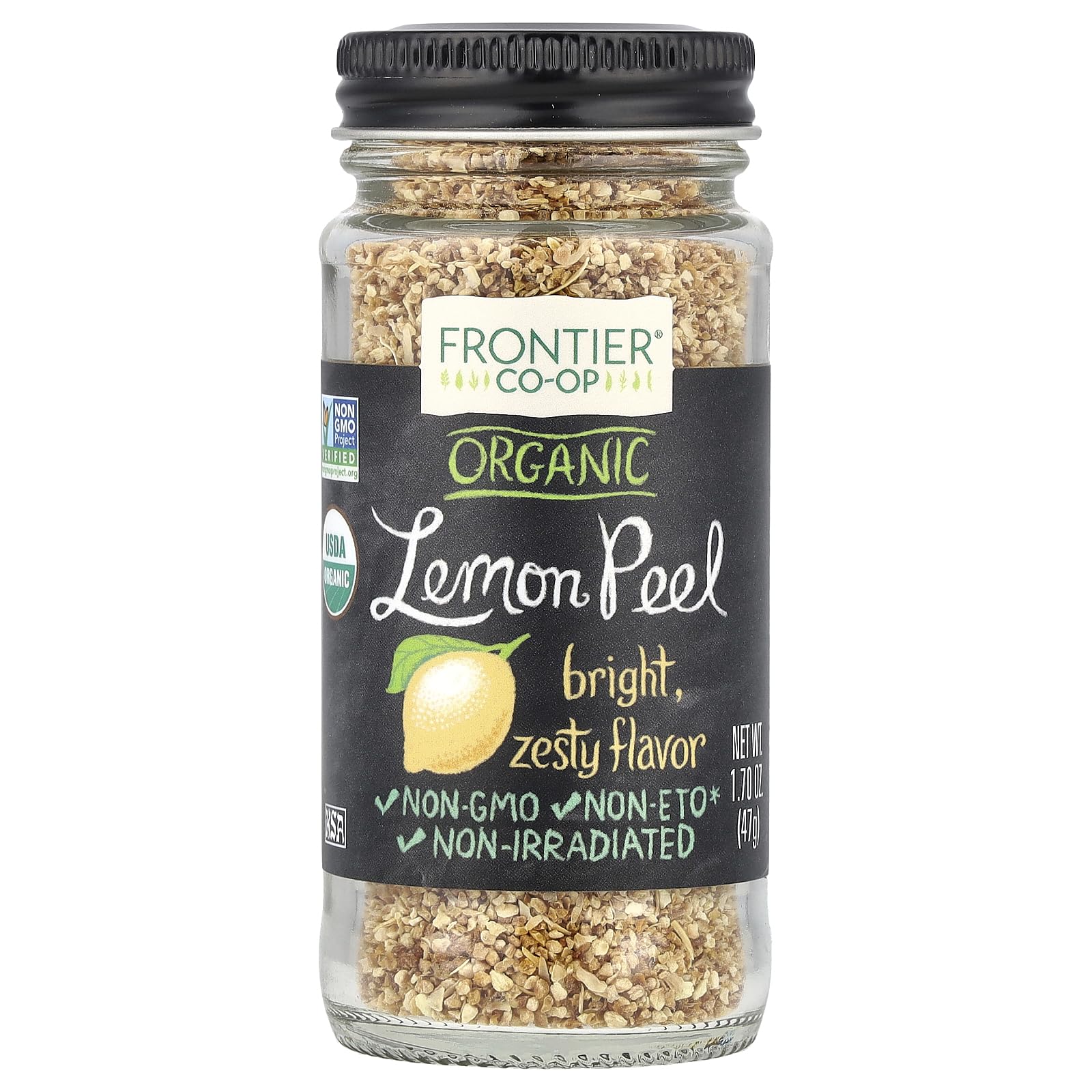 Frontier Co-op Organic Lemon Peel, 1.70-Ounce Jar, Bright Zesty Lemon Peel for Tea, Baking, Marinades & Rubs