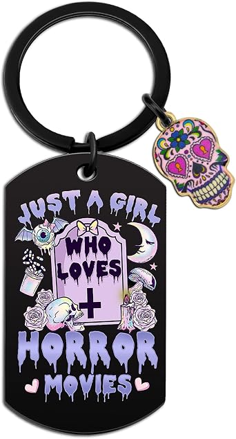 Horror Movie Lover Gifts Merchandise for Women Girls Day of The Dead Decorations Fun Sugar Skull Keychain Decor