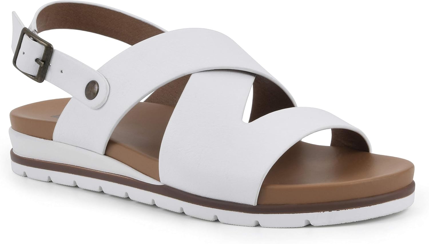 White Mountain Women's Discover White/Smooth Size 7M Wedge Sandal, 7