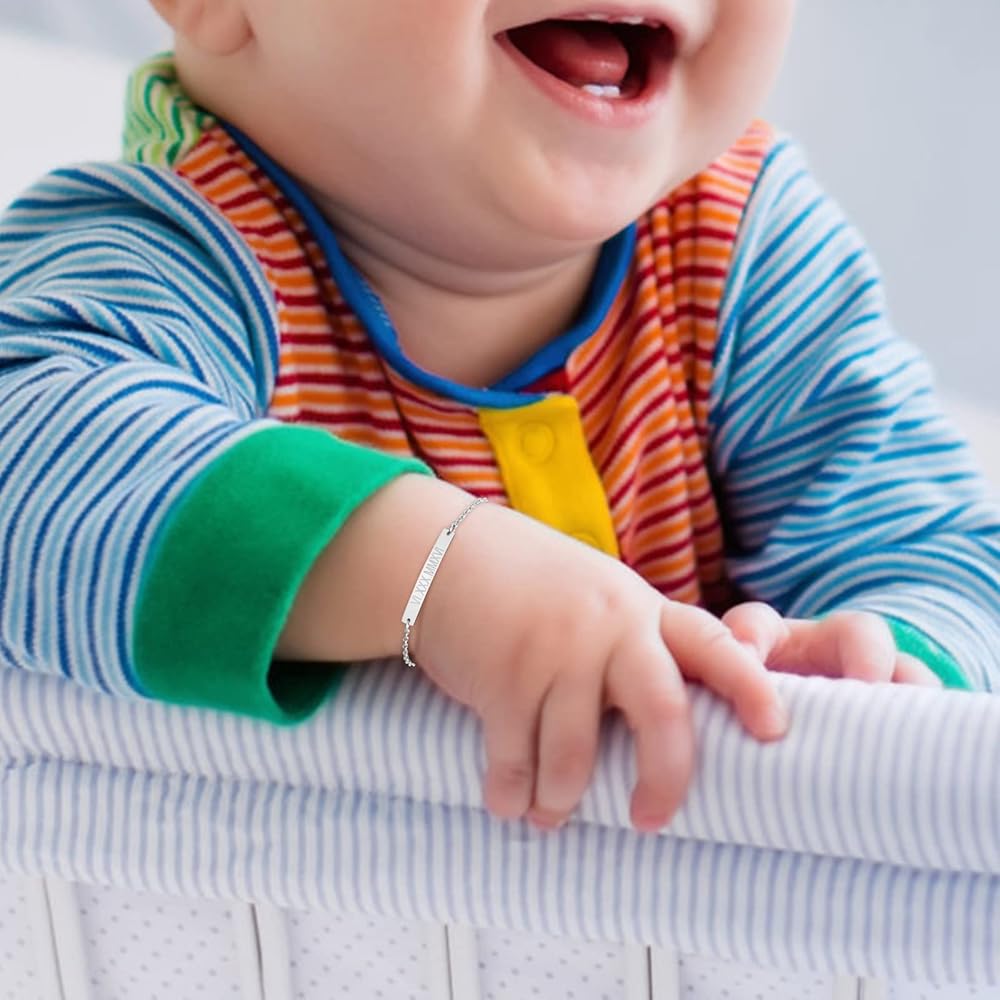 Bracelet Personnalisable Pour Enfant - Acier Inox - Gravé Nom/prénom - Longueur Réglable 12-15 Cm - Cadeau Naissance Ou Anniversaire