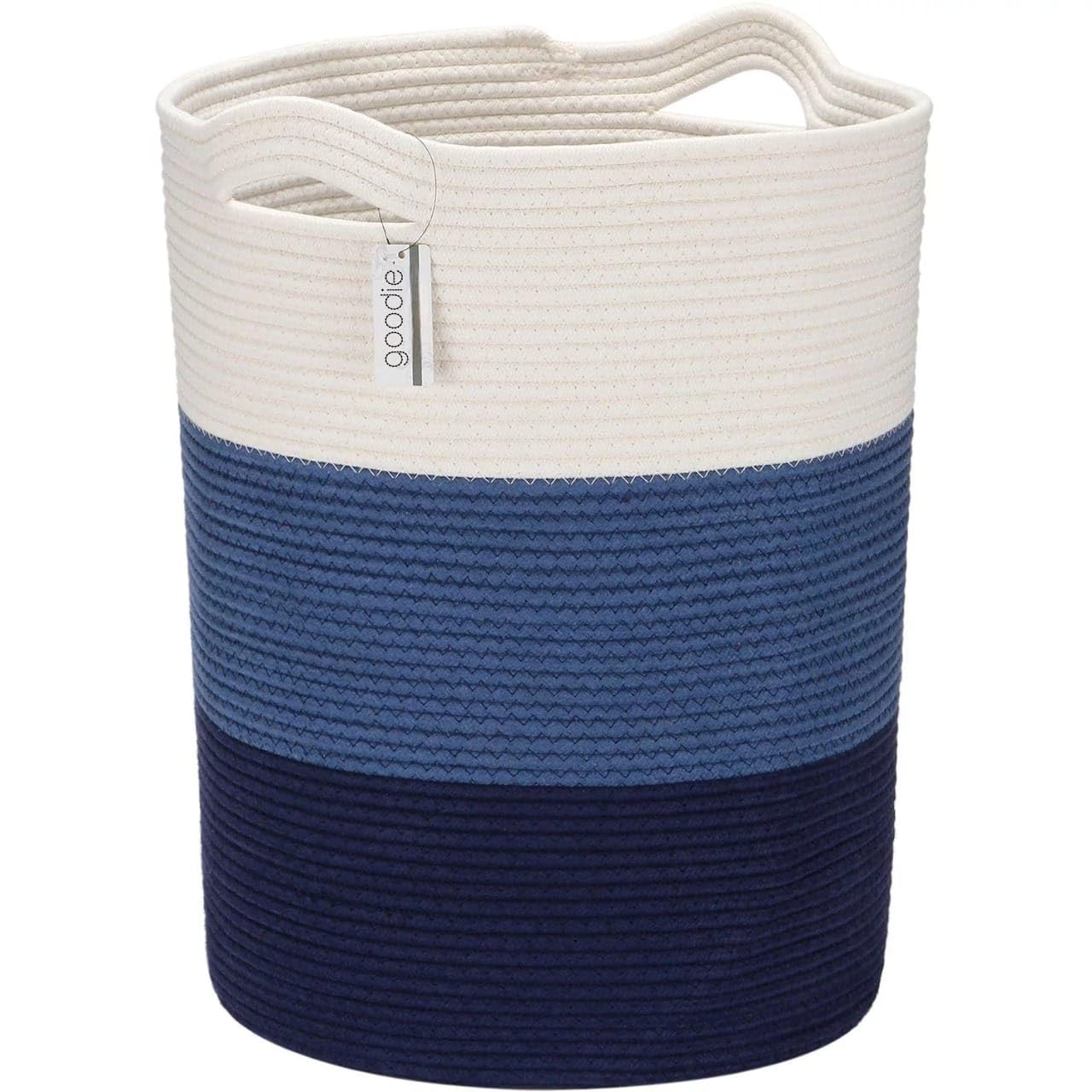 RUGSZONE Large Rope Basket - Stylish Jute Laundry Hamper for Dirty Clothes, Woven Storage Basket for Blankets, Toys, or Nursery Organization, 17¾ x 15¾ x 13¾ Inches (Blue)-image-10