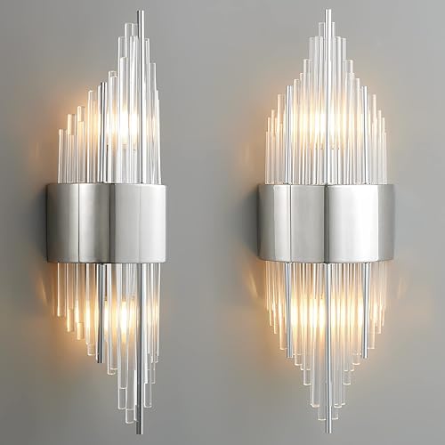 Miniatura 6 de Lámparas cromadas para tocador de baño, aplique de pasillo con pantalla de cristal, lámparas de baño sobre espejo, luces de pared interiores para