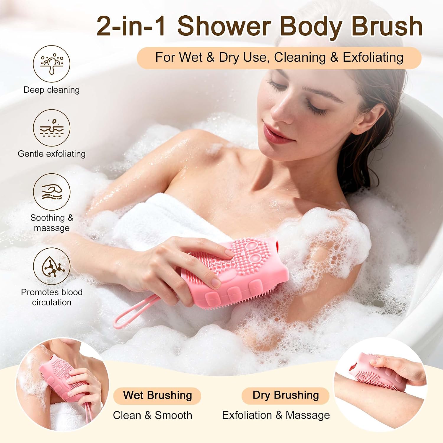 Silicone Body Scrubber for Shower, Exfoliating Shower Body Brush
