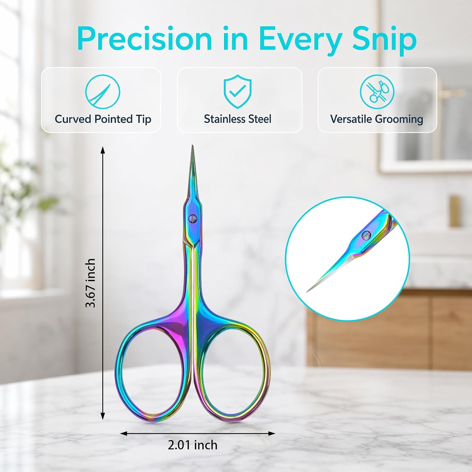 Cuticle Scissors Professional, Extra Fine Curved Nail Scissors for Manicure, Stainless Steel Fingernail Scissors for Women and Men, Eyebrow Eyelash Grooming
