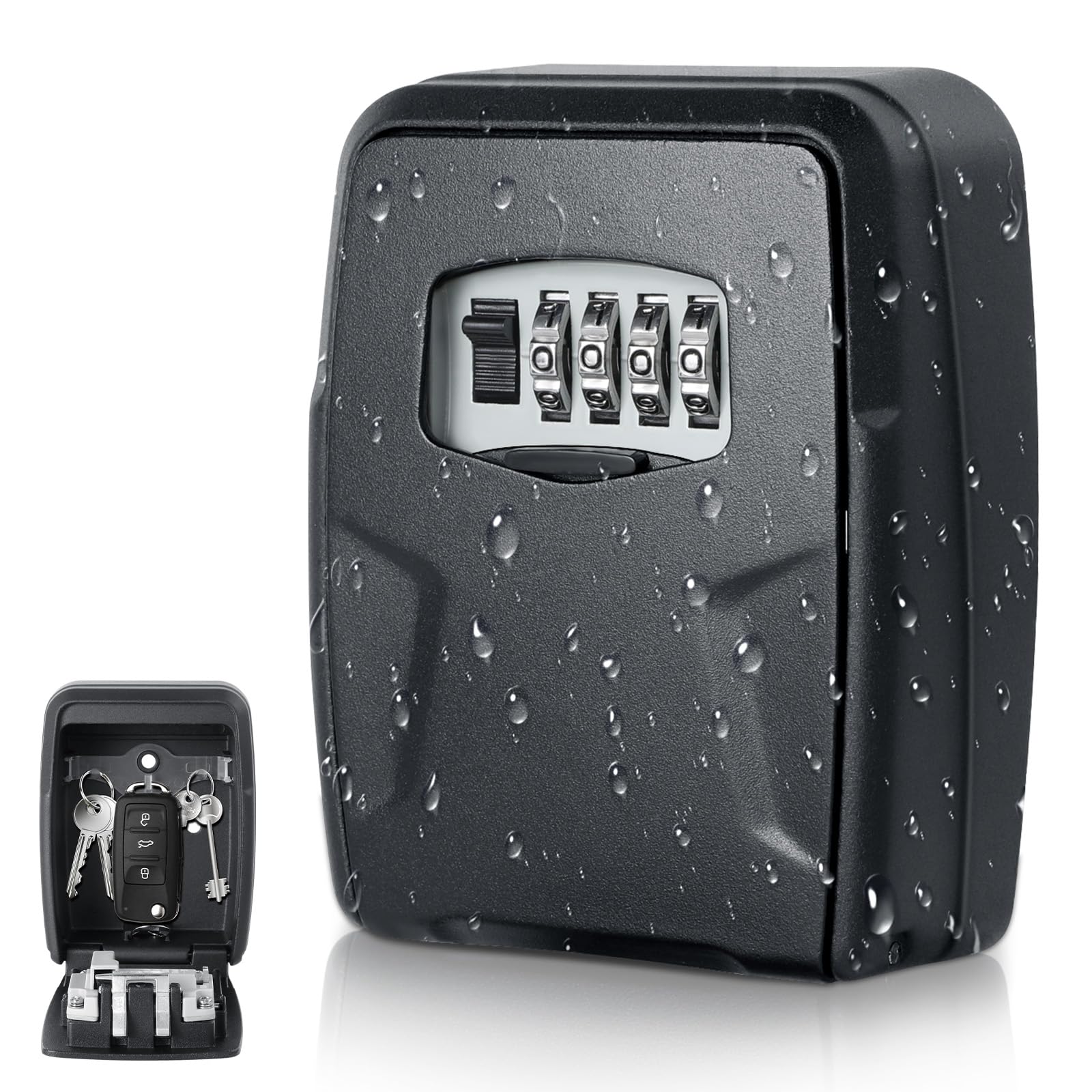 AiQInu Boîte à Clef avec Code à 4 Chiffres, Aluminium, Murale | Sécurisé Extérieur, Pour Clés et Cartes, Coffre-fort à Clés, Pour Garages et Bureaux