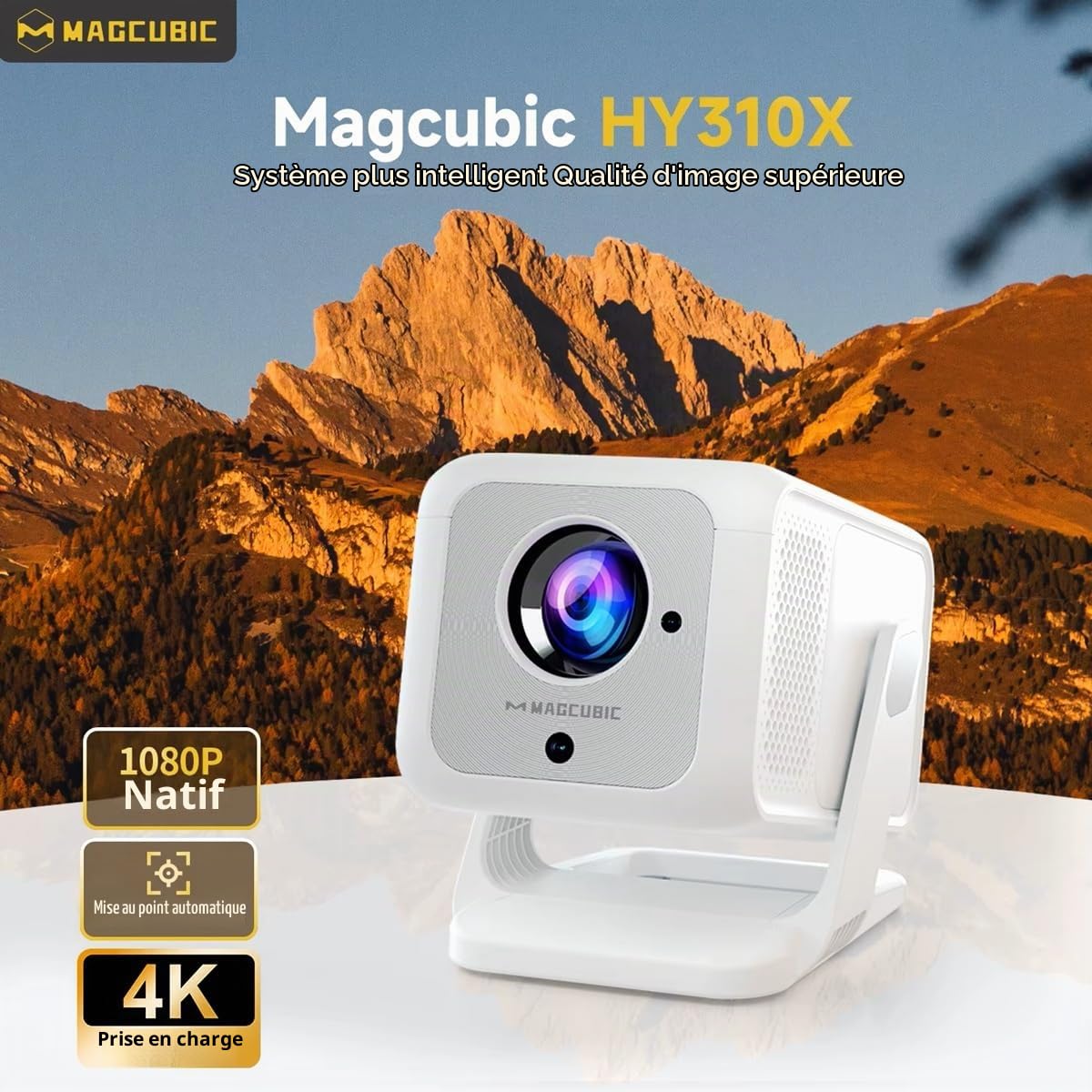 Mini projecteur HY310X 4K Full HD 1080p 420ANSI Android 14, Mise au Point Automatique, Correction Keystone, pour projecteur sur Pied de cinéma extérieur