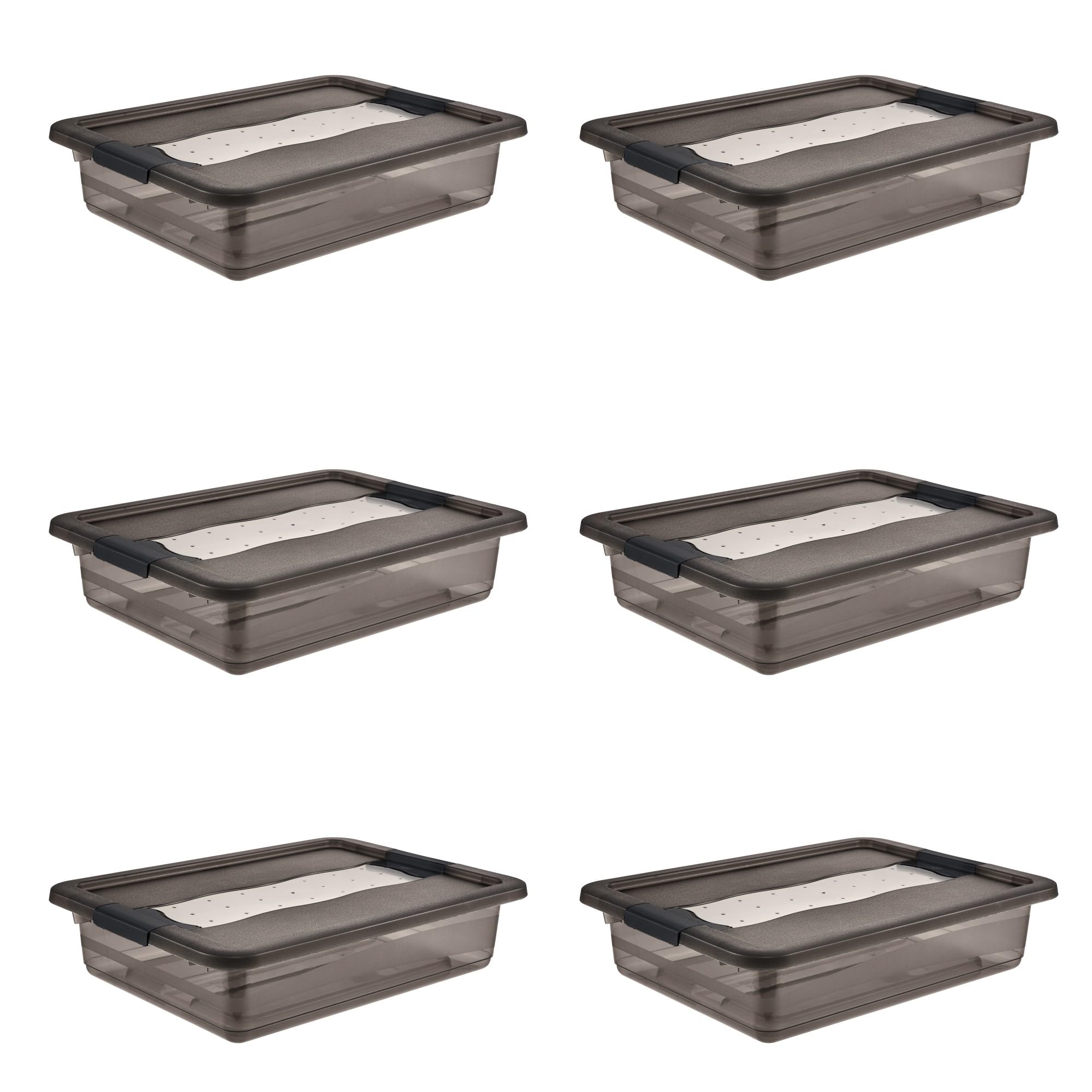keeeper cornelia 6x Aufbewahrungsbox mit Deckel und Schiebeverschluss, 39,5 x 29,5 x 9,5 cm, 7 l, Crystal Grey