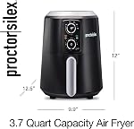 Friteuse à air Proctor Silex 3.7 Quart, noire, friteuse à air 1350W pour 3 à 4 portions, contrôle de température réglable, minuterie de 30 minutes, panier amovible antiadhésif, friteuse à air facile à nettoyer (35056)