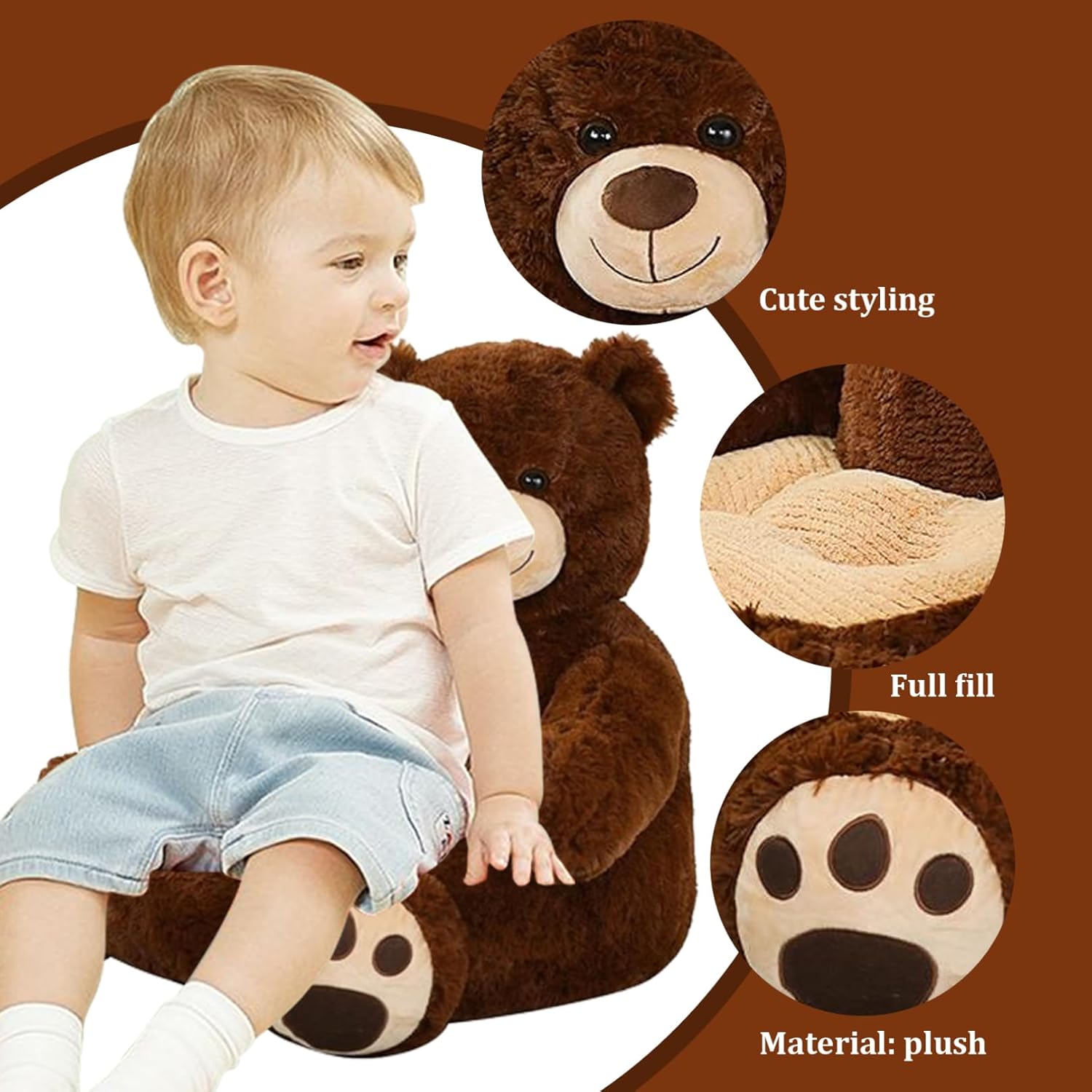 Kids Sofa 19.7x19.7x17.7 inch Stuffed Plush Kids Armchair Cute Bear Toddler Sofa Elastic Baby Armchair for Bedroom Furniture Home Decor Style 1