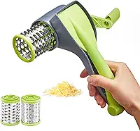 KITEXPERT ralador de queijo com alça, ralador de queijo parmesão de cozinha com 2 tambores de aço inoxidável, ralador de queijo rotativo portátil para ralar e ralar queijo duro, chocolate