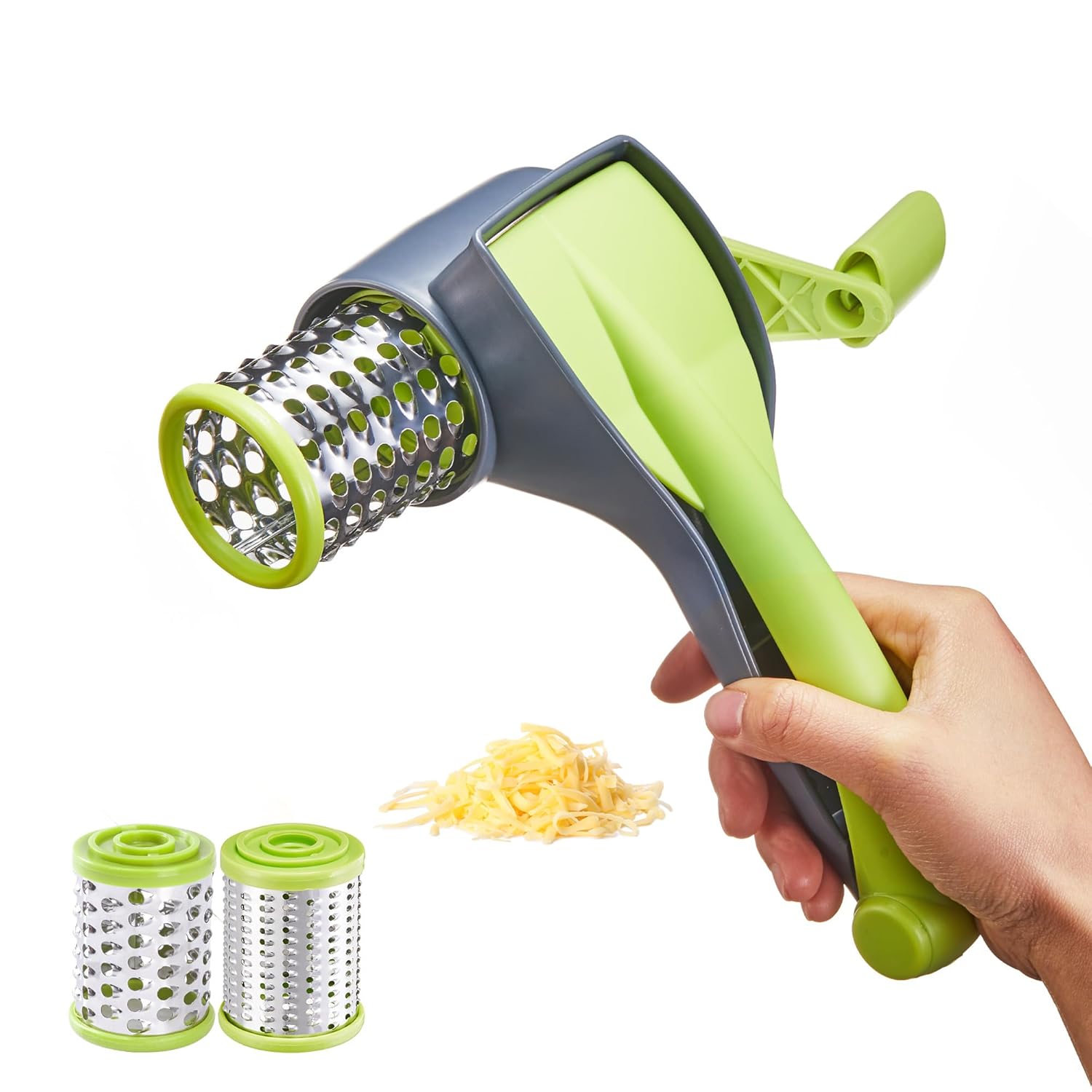 Cheese Grater with Handle Kitchen Parmesan Cheese Grater with 2 Stainless Steel Drums Rotary Cheese Graters Handheld for