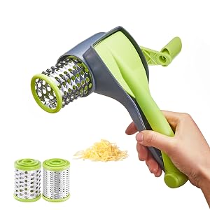Cheese Grater with Handle Kitchen Parmesan Cheese Grater with 2 Stainless Steel Drums Rotary Cheese Graters Handheld for