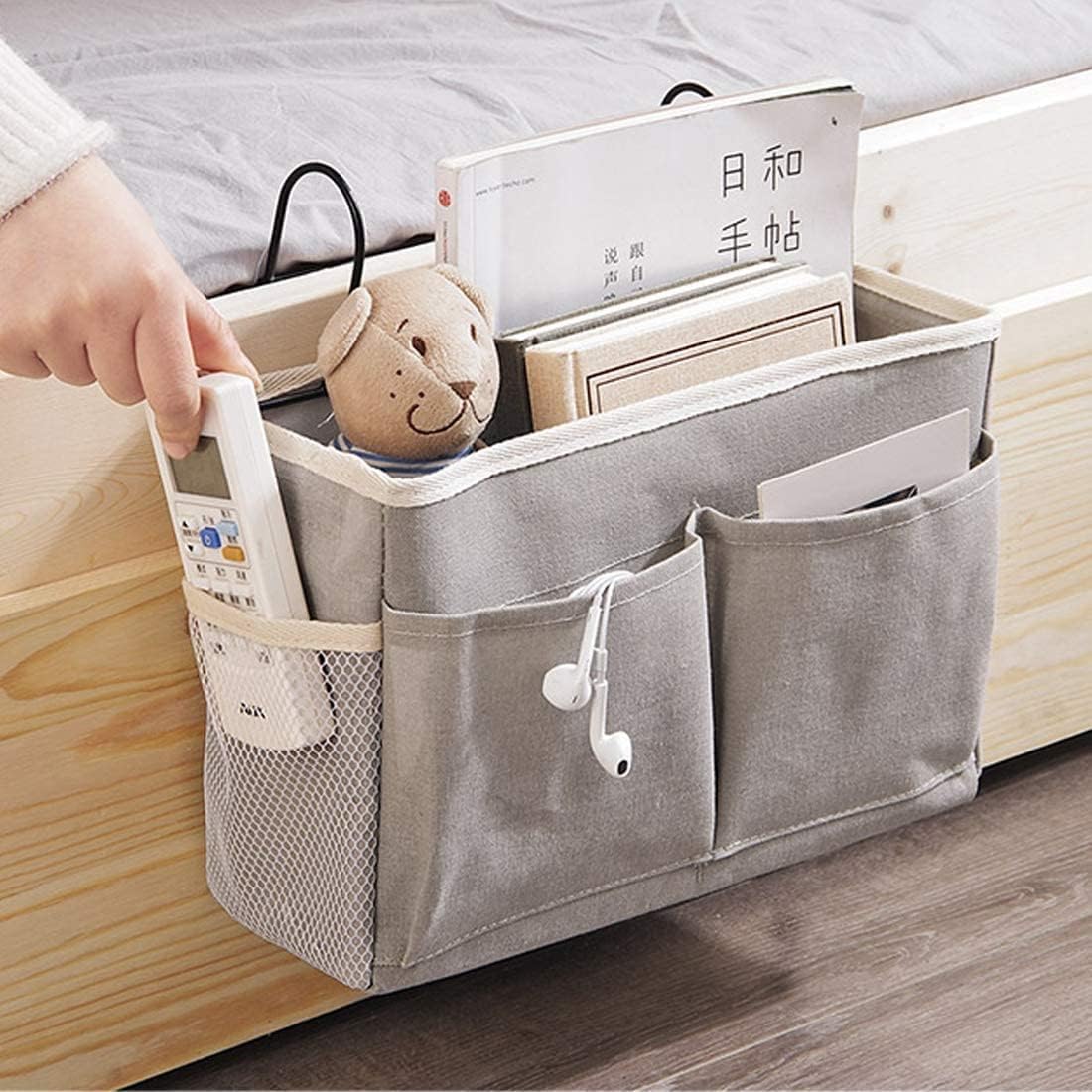 Linen Bedroom Accessories Bedside Caddy, Bedroom Organiser Dorm Bed Hanging Basket Hostel Essentials, Bed Side Clothing Storage Organiser Multi Cloth(HANGING BAG)-image-29
