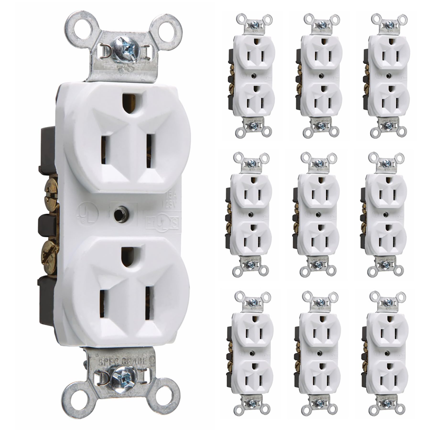 Legrand Pass & Seymour CRB5262WCP6 15 Amp Construction Specification Grade Duplex Receptacle Outlet, Back and Side Wire, White (10 Pack)