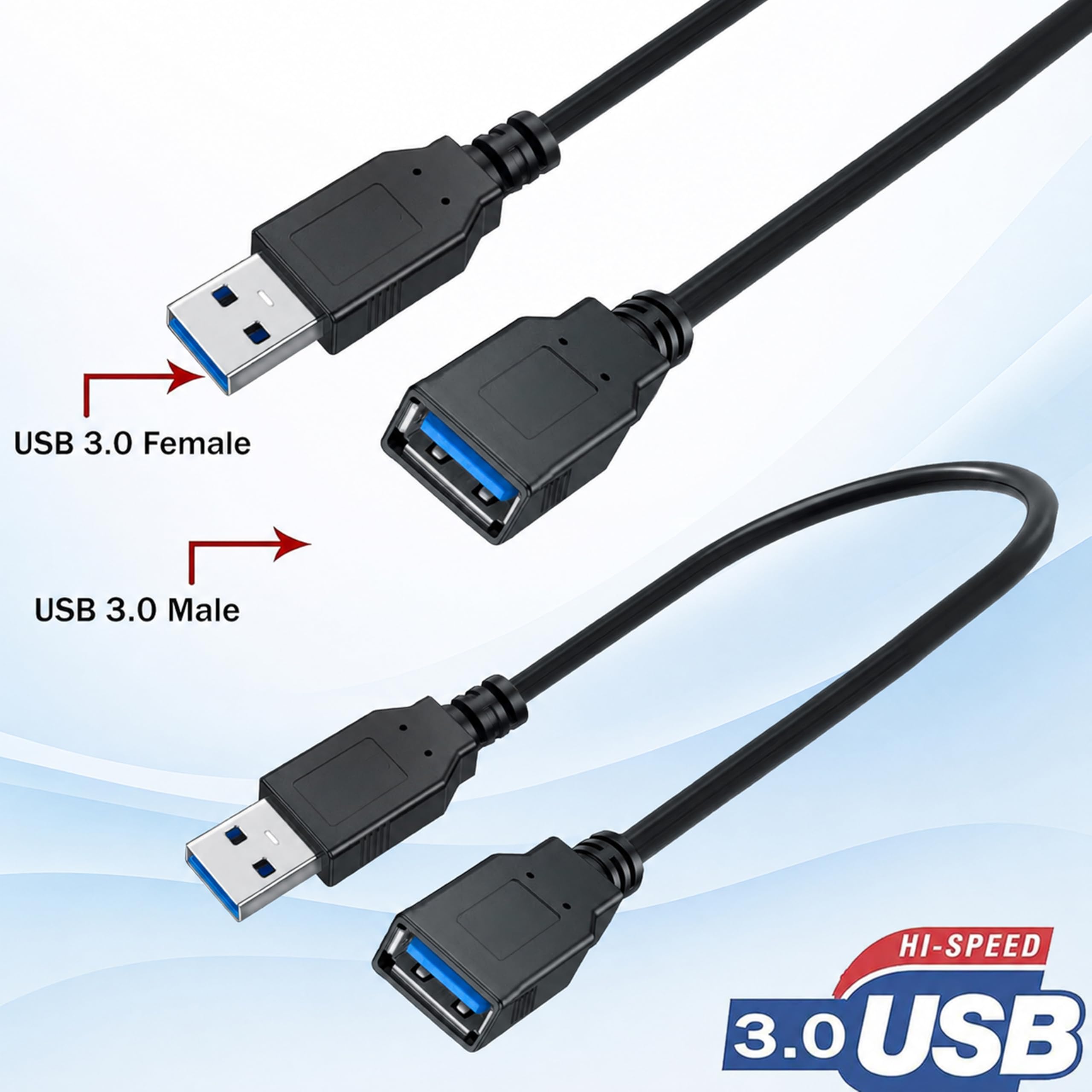 SaiTech IT 2 Pezzi Lunghezza Corta di 15 cm (6 Pollici) USB 3.0 Extension Cable, USB 3.0 Un Maschio a Femmina Extender Cable - blue15cm