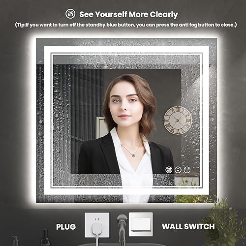 Miniatura 6 de Espejo de baño LED de 40 x 24 pulgadas con luces, luz frontal y retroiluminada, antiniebla, regulable, espejo de tocador iluminado con memoria,