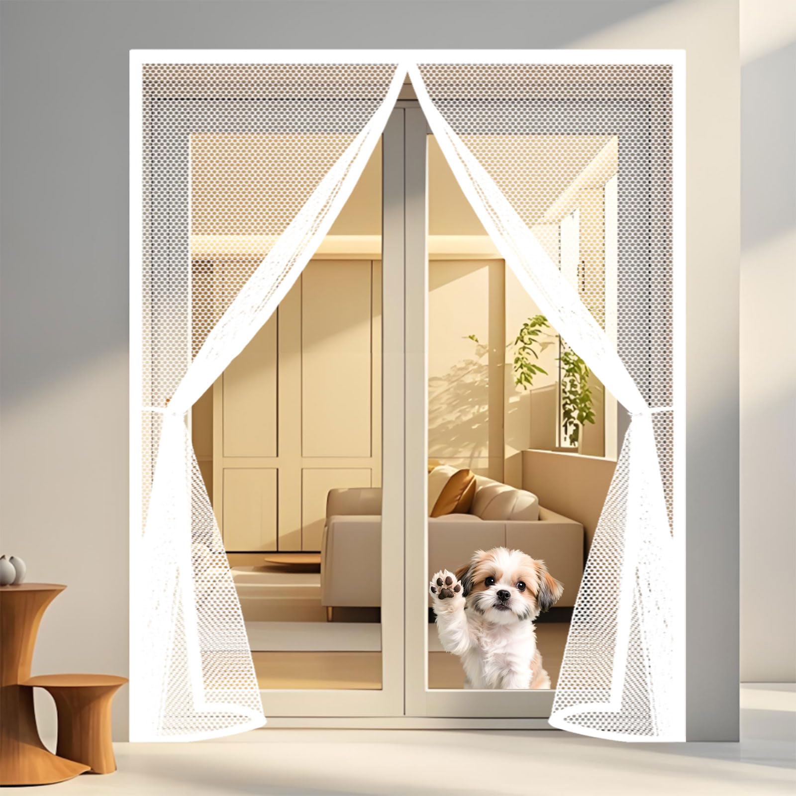 Magnetic Fly Screen Door 110 x 225 cm Powerful Magnets and Full Frame Magic Tape Cat Screen Door Easy to Install Without Drilling for Patio Bedroom Sliding Kitchen, White