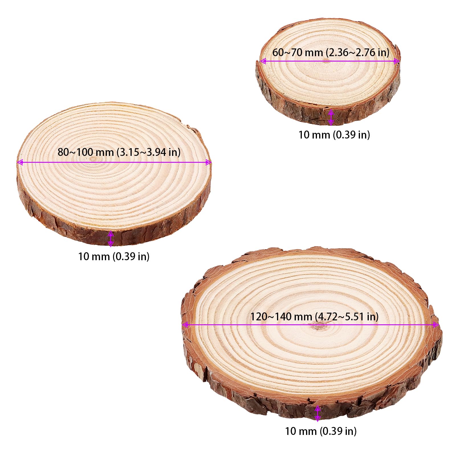 MUKLEI 30 Pack Natural Wood Slices, 3 Sizes No Hole Wooden Log Slices - Image 2