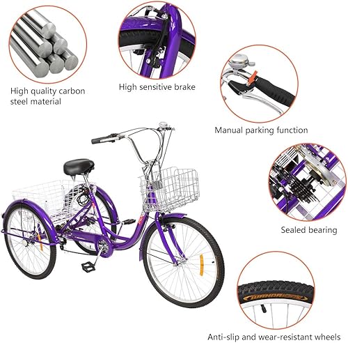 Miniatura 3 de PEXMOR Triciclo para adultos de 7 velocidades, 2426 pulgadas, 3 ruedas, triciclo para adultos, triciclo para adultos, triciclo para