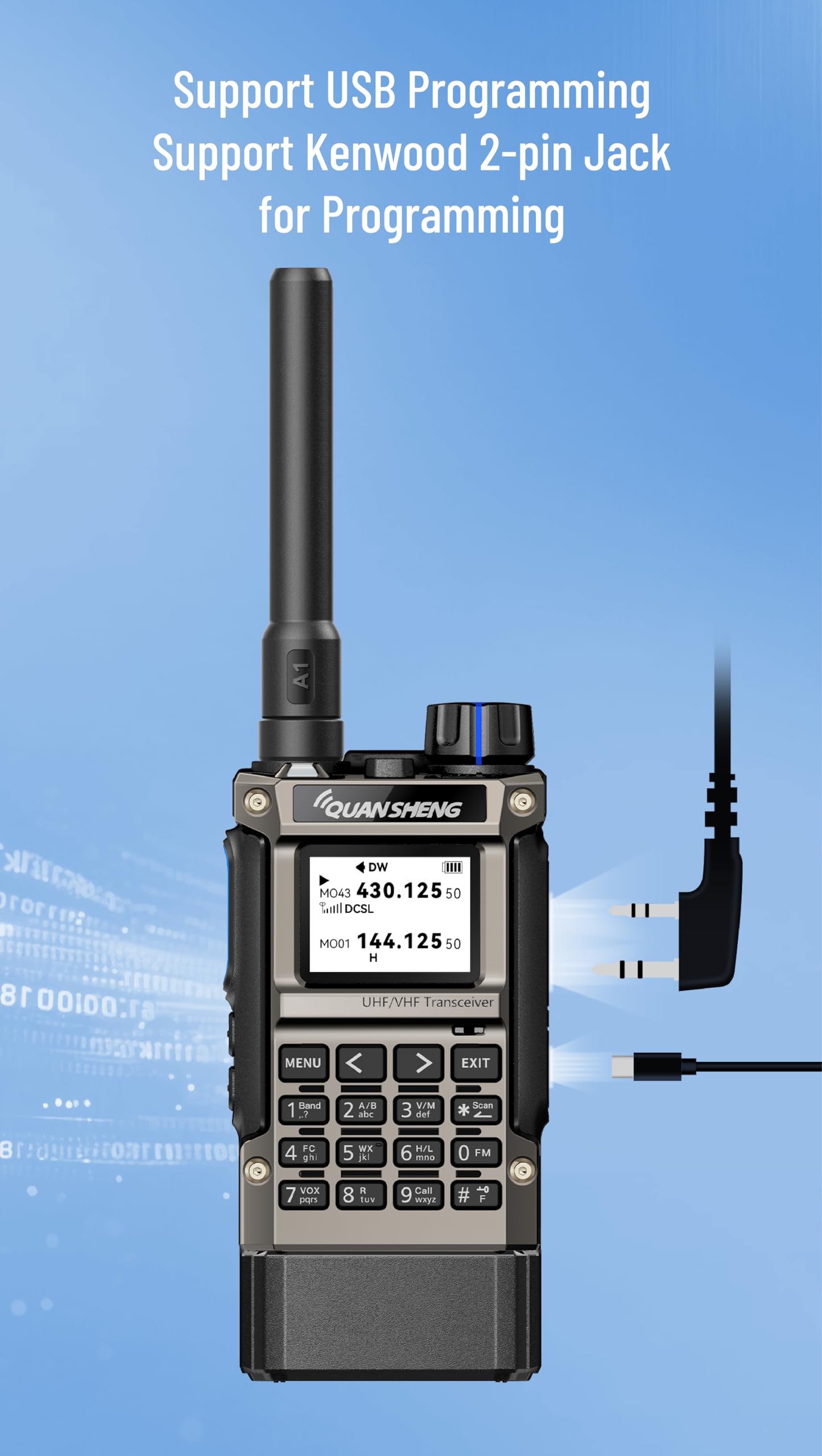 Quansheng UV‑K1(8) Walkie‑Talkie, 50‑600MHz, Air Band, NOAA, Copia wireless | Batteria 2500mAh con ricarica USB‑C, ricezione Air Band AM/FM (108‑136MHz), accordo frequenza in 1 tocco, copia wireless