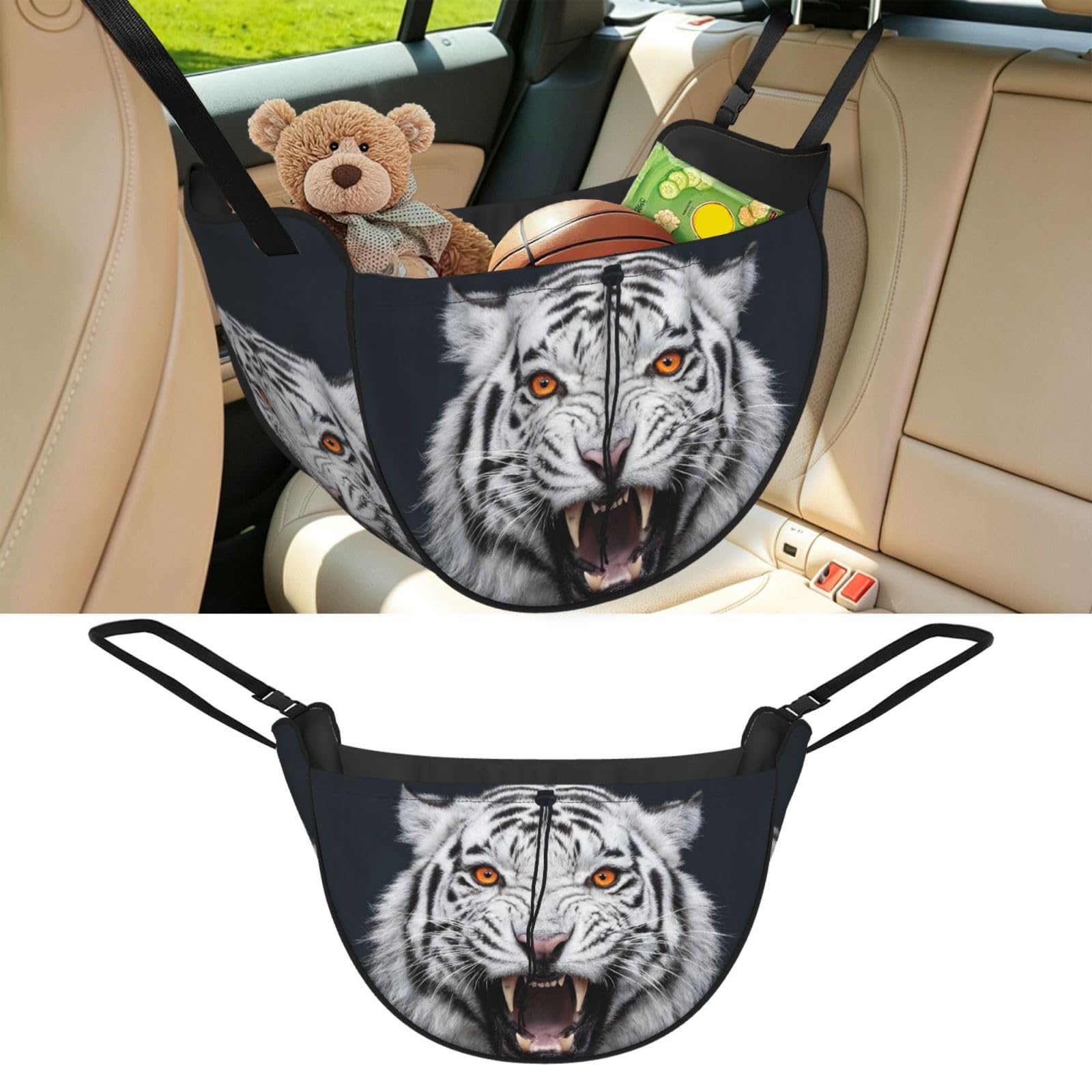 Cntdbu Black Tiger Roar Car Seat Organizer-Backseat Storage Bag For Travel