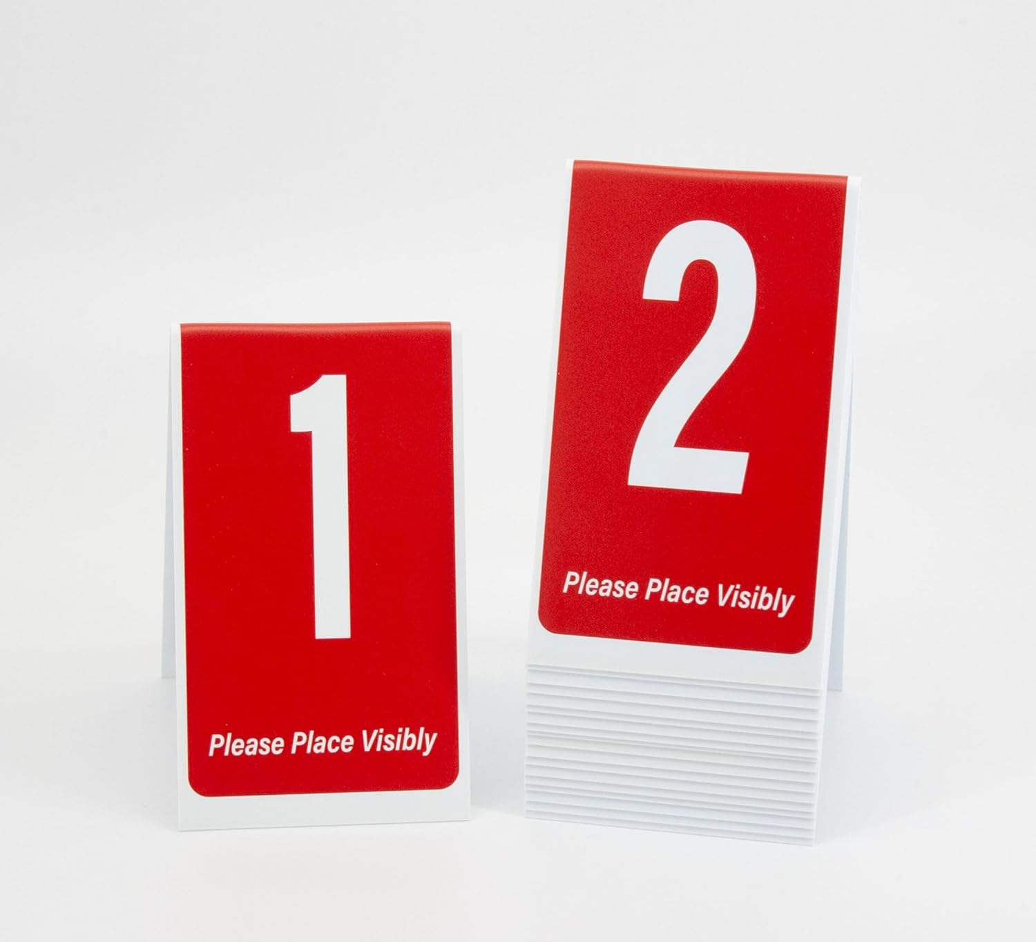 Restaurant Table Numbers 1-50, Red w/White Numbers, 6" Tall Tent Style, Plastic, Food Service and Wedding Table Markers