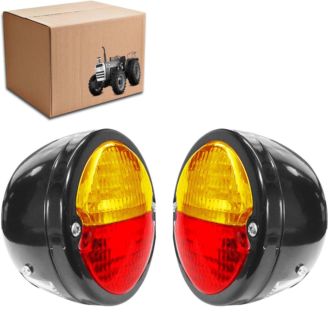 2X Rear Lights Tail Light Assemblies I Black Body | Black Ring | Red/Amber Lens with 12v Bulbs Fits for Ford Model A Model GTR-4208 Jeep Willys | MF & John Deere Tractors Duolamp Tail Light