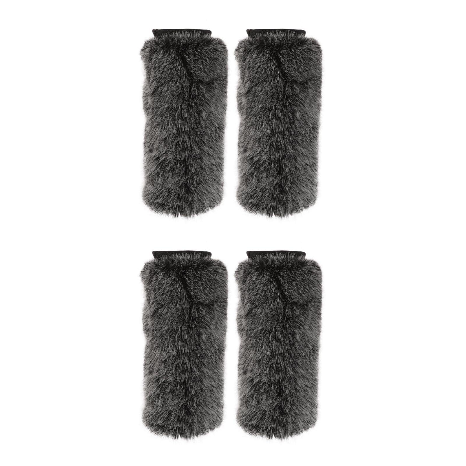 LOGOFUN 2pairs Faux Fur Leg Warmers for Women Boots Black Base White Tip Fluffy Boot Cuffs Covers Stretchy