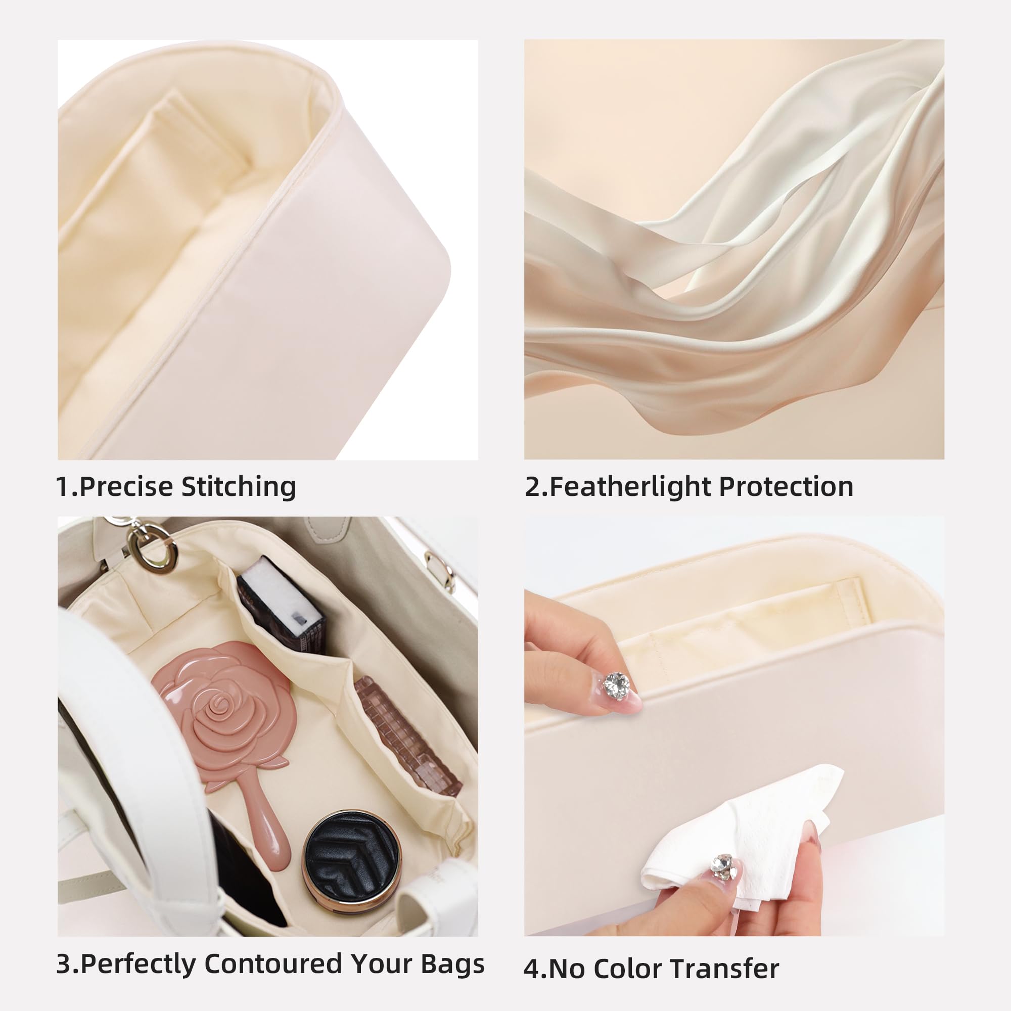 DGAZ Organizador Interior para Toujours Large, Inserto de Satén, Craie | Inserto de Satén de Lujo, Ajuste Perfecto, Protección Suave, Ligero