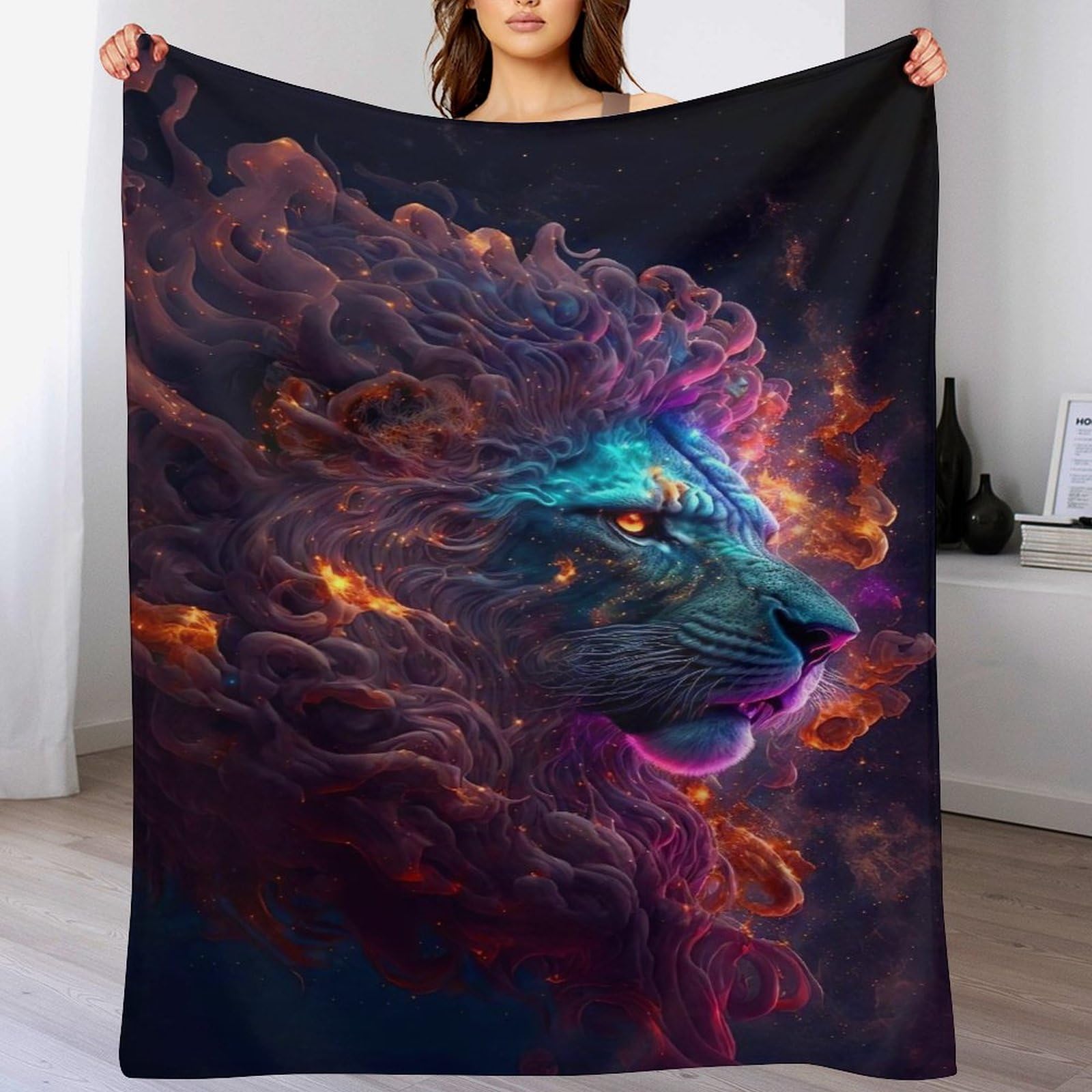 Couverture polaire lion 130x180cm en flannel légère douce