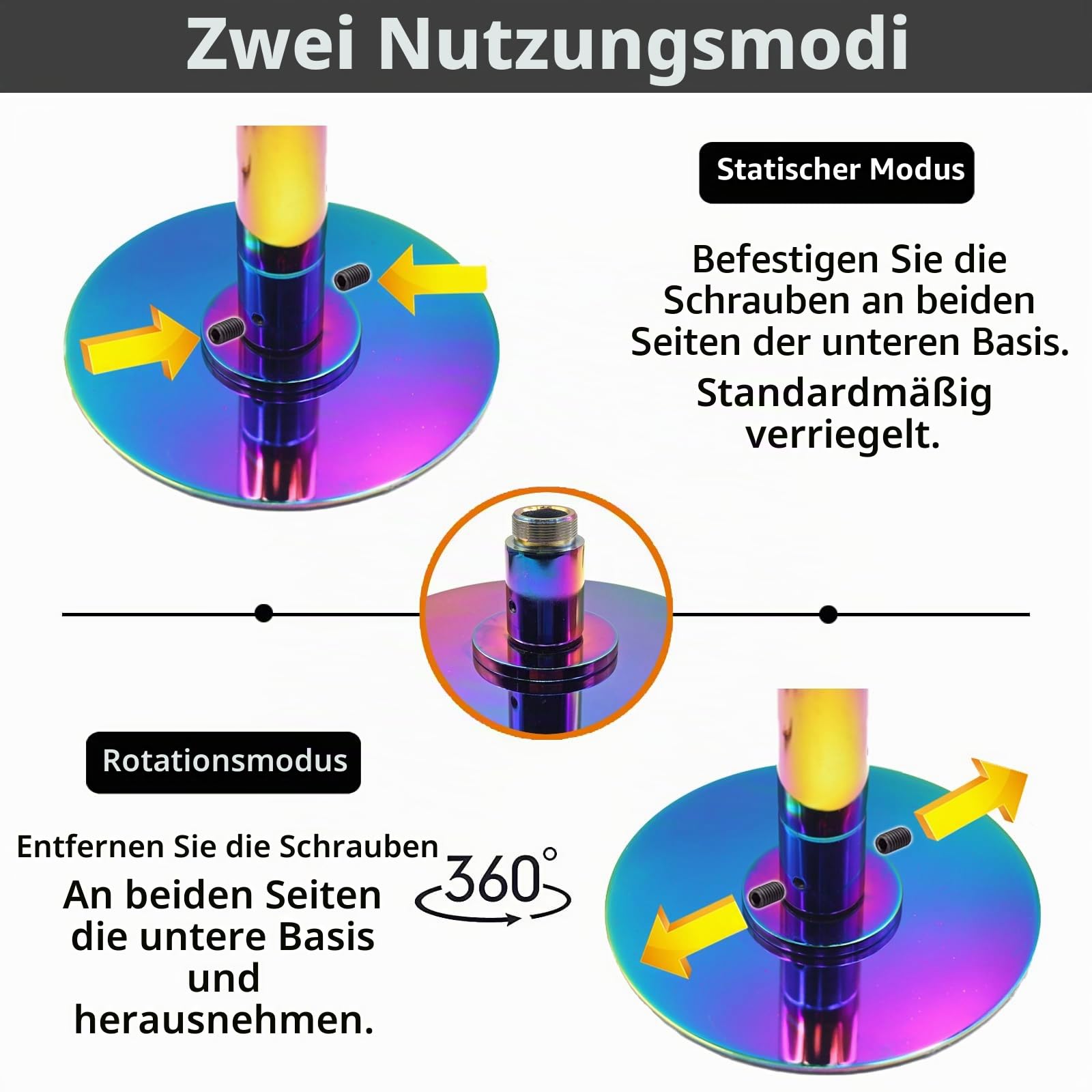PRIOR FITNESS Feste Poledance-Stange,45mm,CE-Zertifiziert, für Zuhause | Fest installierbar, höhenverstellbar 2,2–2,7 m, Traglast 200 kg, drehbar & fest, stabiler Stahl, für Studio, Wohnung & Club