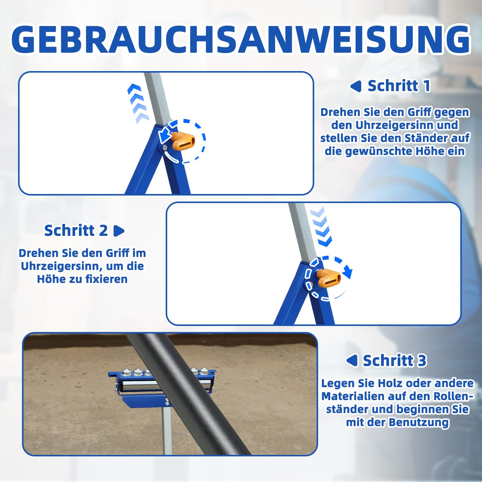 SoonTools 3-in-1-Rollenständer Für Die Holzbearbeitung, 60kg Tragfähigkeit, | Höhenverstellbar 68-112 cm, Robuster Klappständer Aus Edelstahl, Für Tischsäge, Gehrungssäge