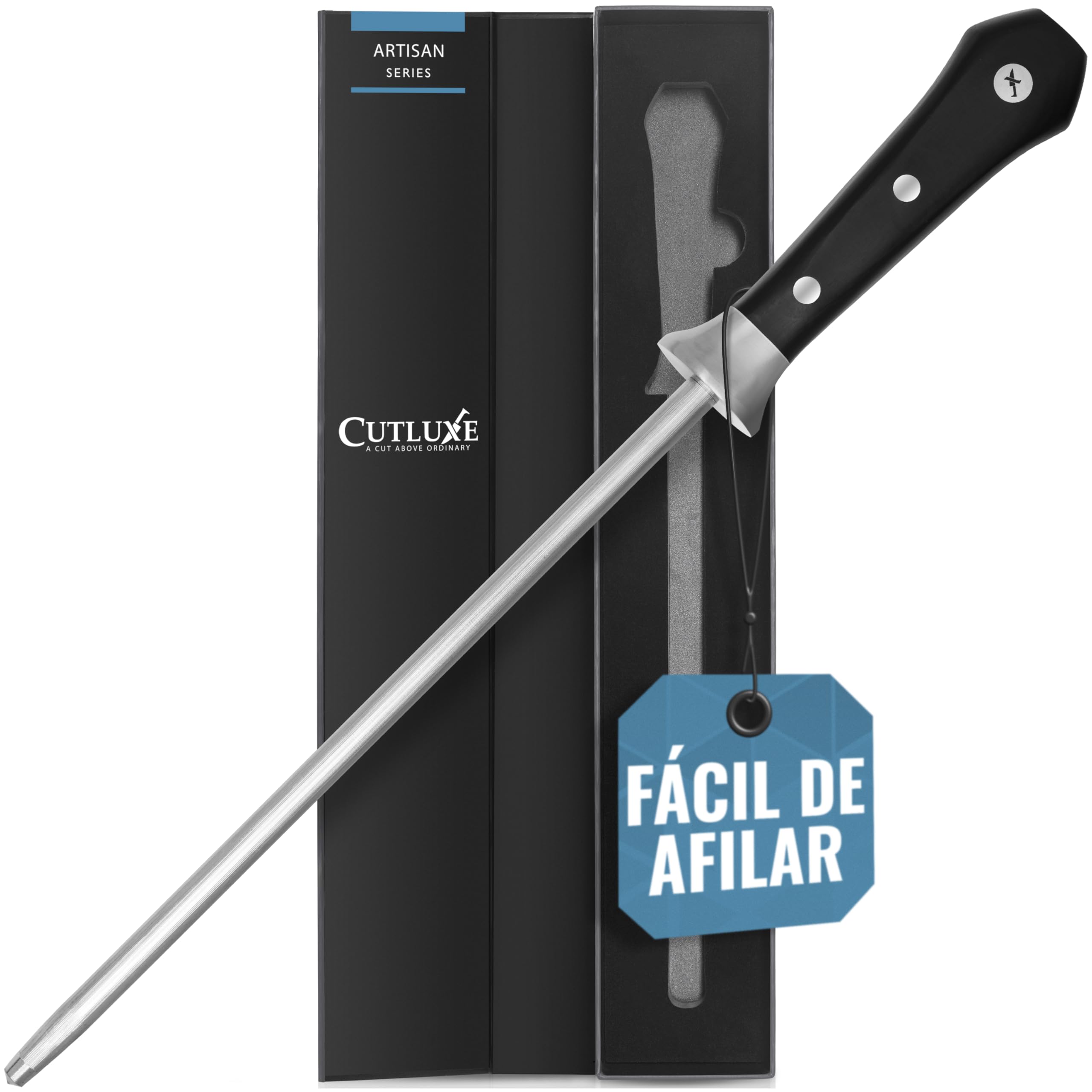 Cutluxe Afilador de Cuchillo de 25cm de Acero Pulido – Diseño de Mango Ergonómicoa – Serie Artesano