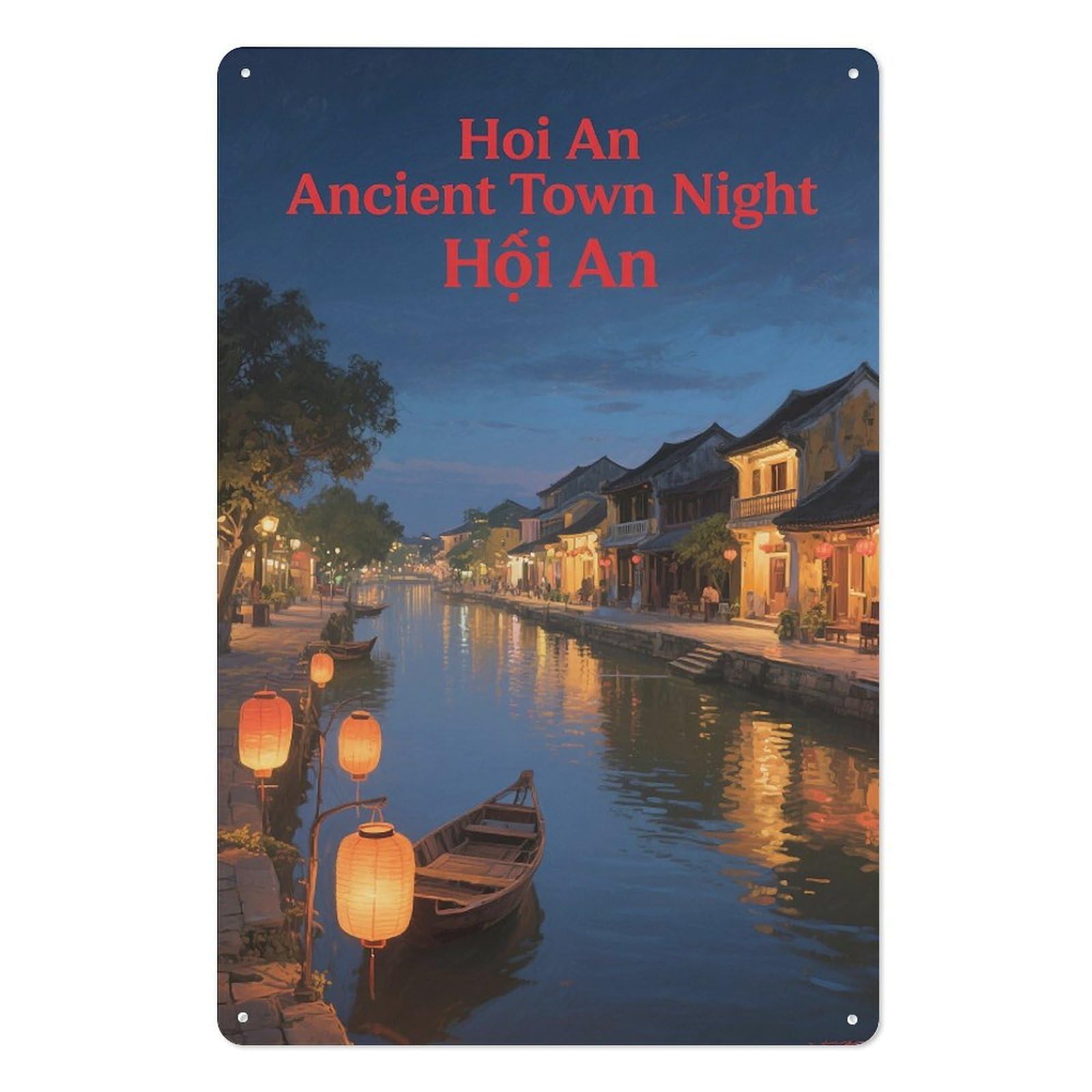 Hoi Ancient Town Night Retro Design Tin Paintings Vintage Tin Sign 08x12inch(20x30cm) Wall Art for Home Office Bedroom Living Room Cafes Wall Decor