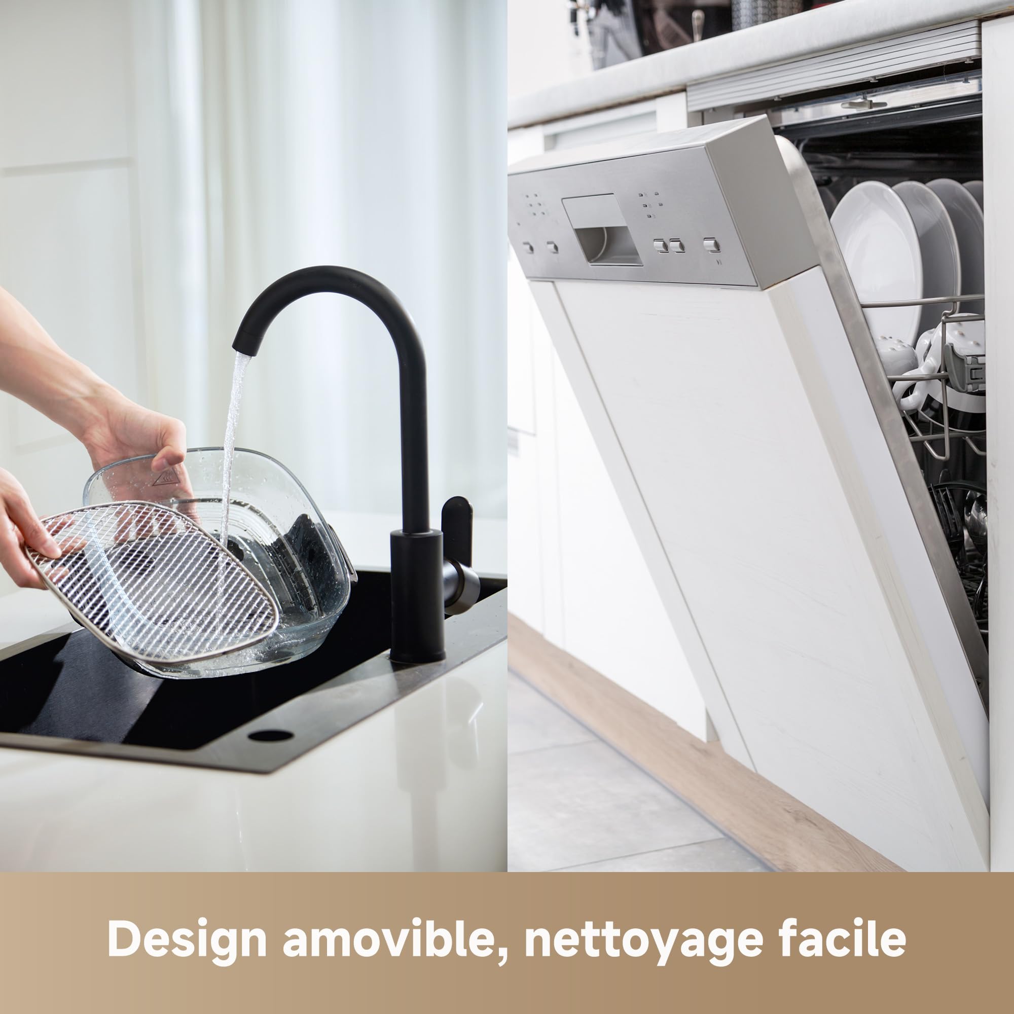 DREAME Tasti Friteuse à air en verre portable 5 en 1, 2,5 L + 4,5 L | 2 cuves, cuisson sans huile, rôtir, griller, réchauffer, maintien au chaud, verre résistant, vue à 360°