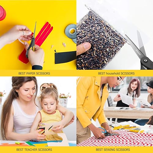 Vista 6 de Tijeras, iBayam - Paquete de 3 tijeras antiadherentes multiusos de 8 pulgadas, cuchillas de titanio de 0.098 pulgadas de grosor con agarre cómodo
