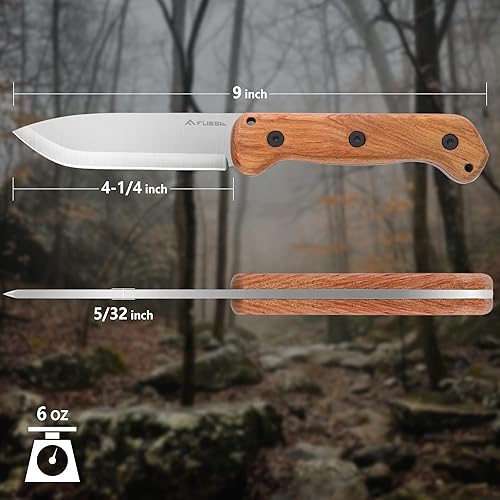 Miniatura 2 de FLISSA Cuchillo de hoja fija de 9 pulgadas, cuchillo de caza de acero D2 para campamento, al aire libre, bushcraft y supervivencia, mango de madera,