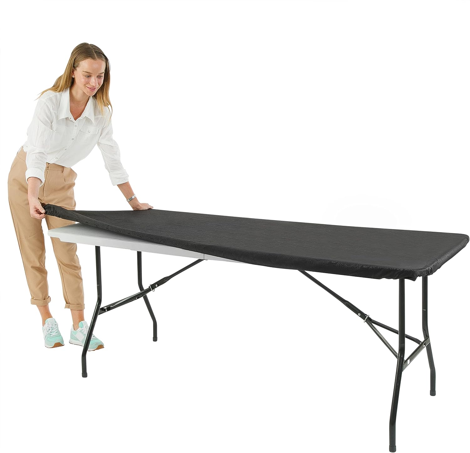 moty Fitted Rectangle Tablecloth for 6 Foot Tables Reusable Elastic Edge Table Cover for Folding Banquet Tables Washable 100% Polyester Fabric with Mitered Corners