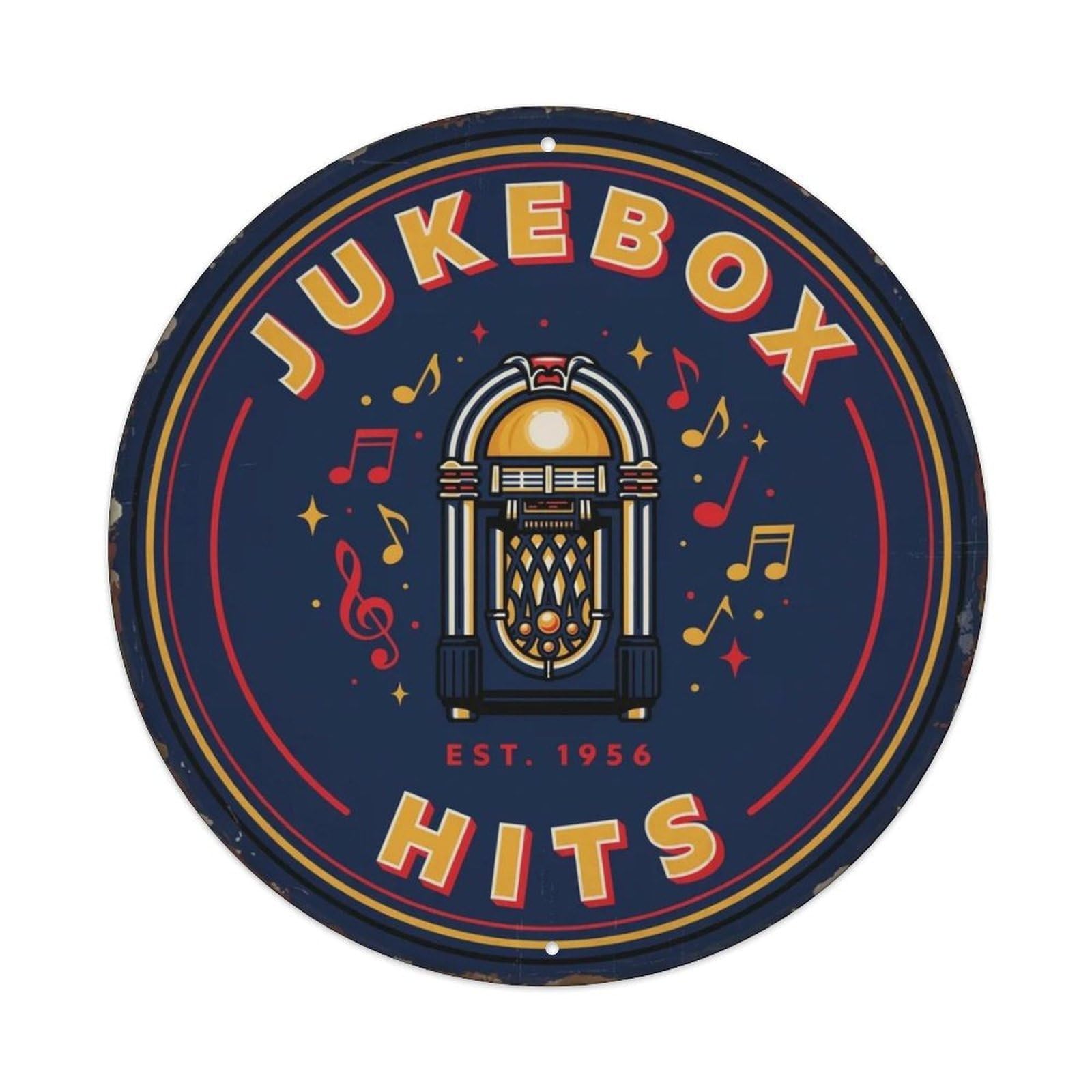 Jukebox Hits Musical Notes Round Metal Tin Sign Plaque