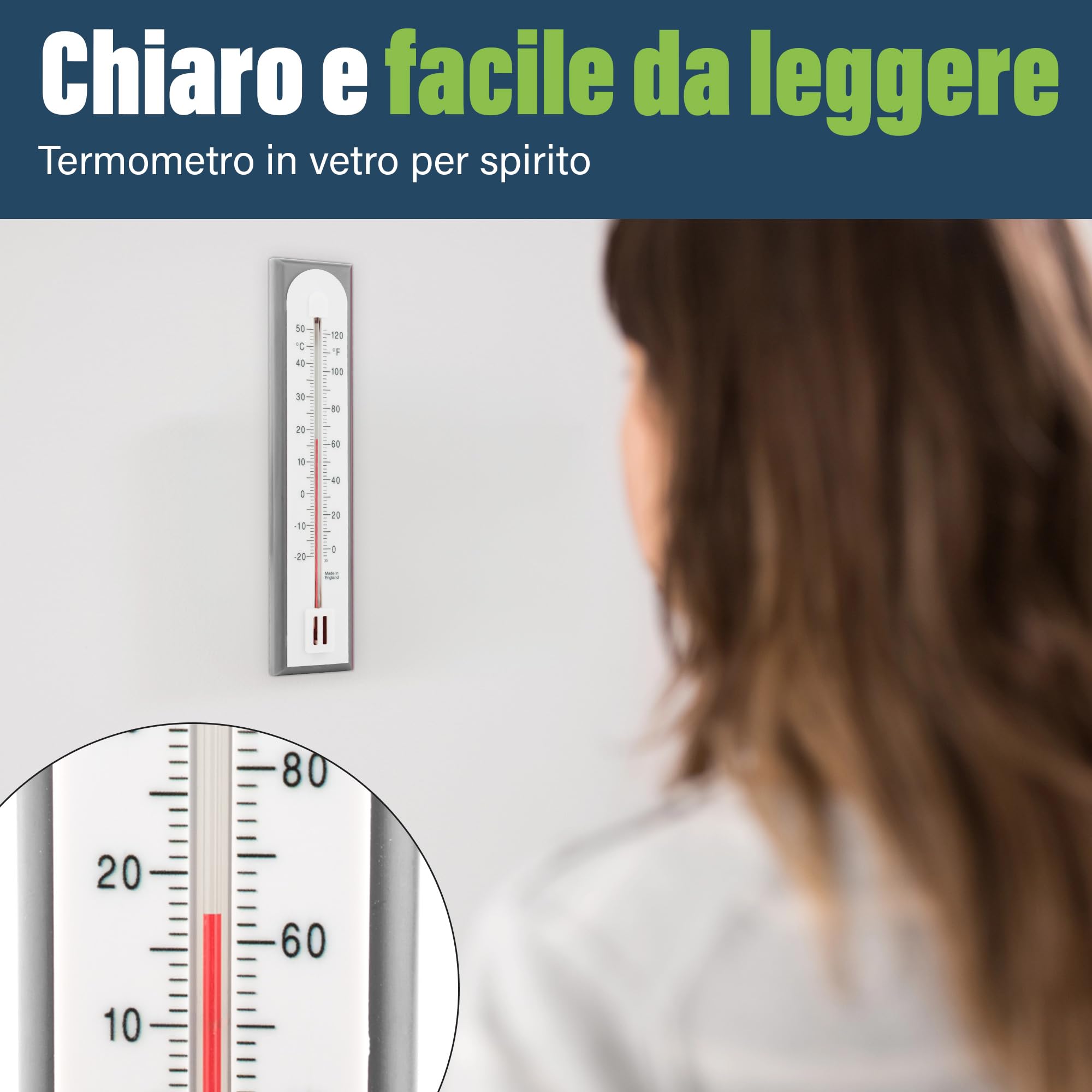 Termometro Ambiente Interno da utilizzare come termometro per temperatura ambiente e termometro da parete in casa, in ufficio, in giardino o in serra, facile da montare a parete da utilizzare