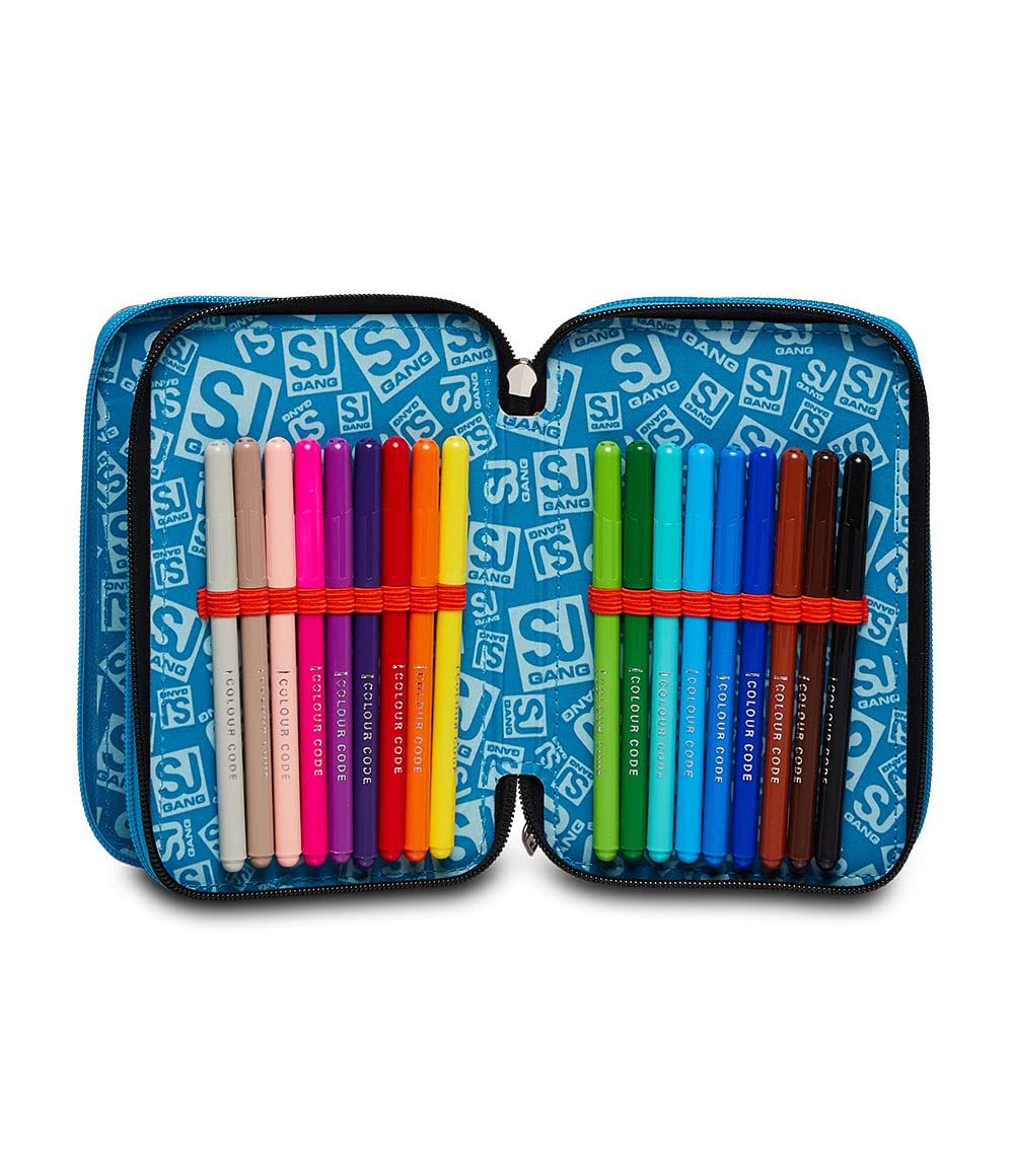 SJ Federmäppchen, Mäppchen, mehrfarbig, Federtasche für Schreibwaren, Etui mit Stiften, Kugelschreiber, & mehr, 3 Fächer, Mädchen & Jungen, Schule - Grundschule, XXL, blau